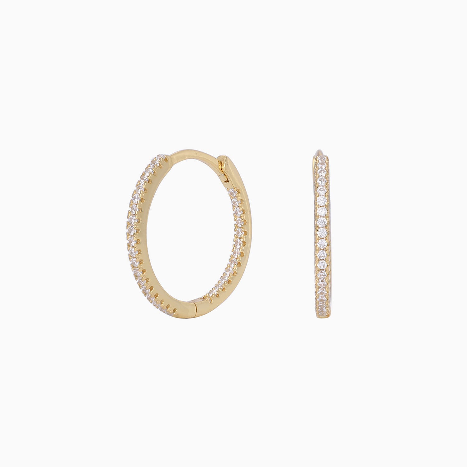 Slim Inside Out Pave Hoop Earrings - Gold