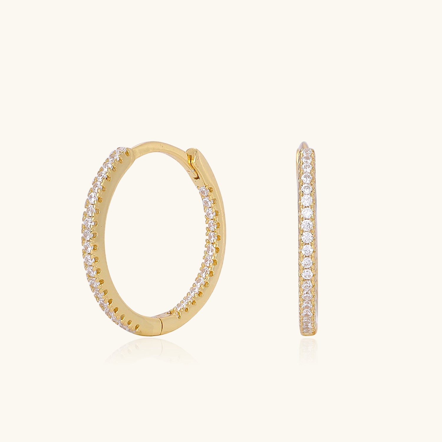 Slim Inside Out Pave Hoop Earrings - Gold