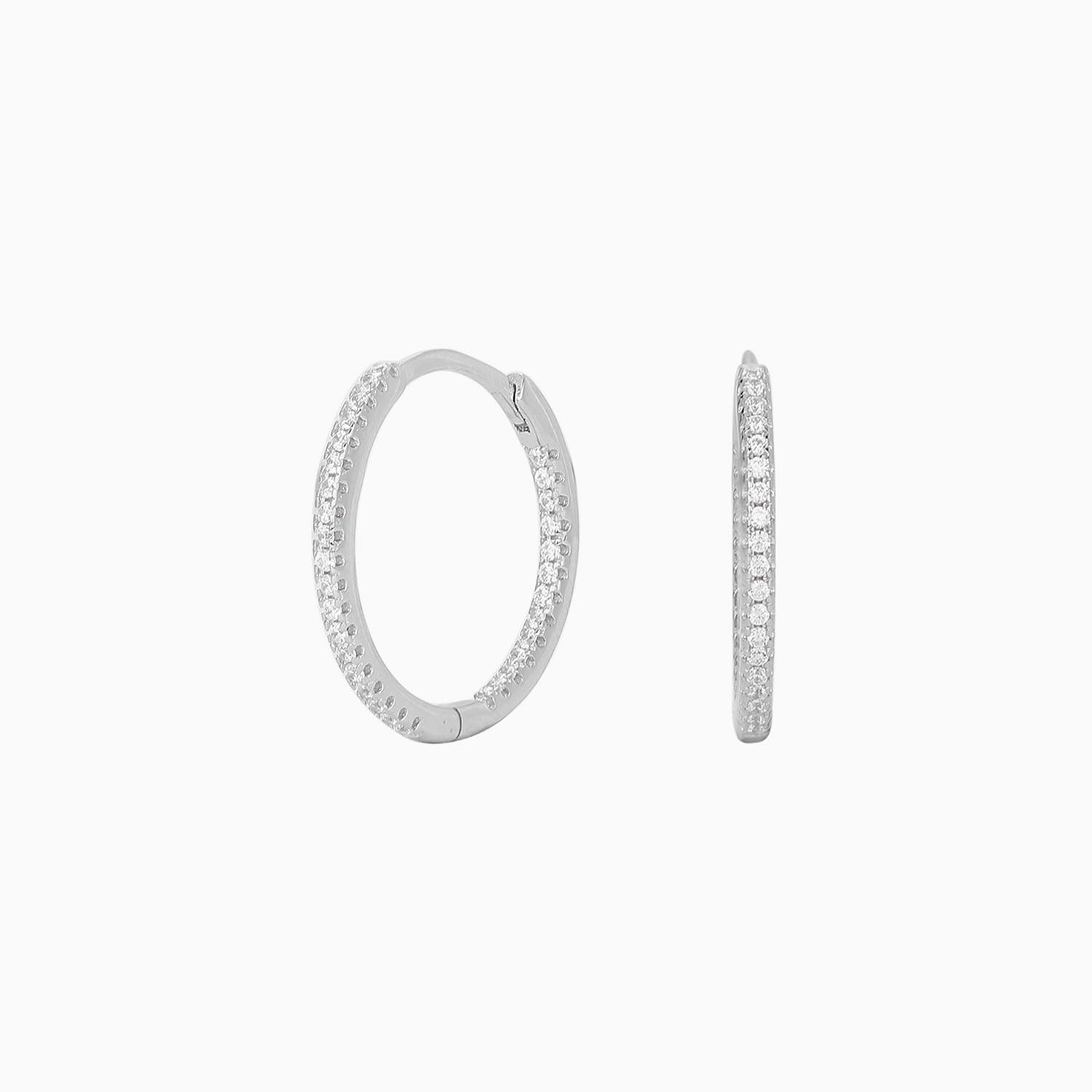 Slim Inside Out Pave Hoop Earrings - Silver