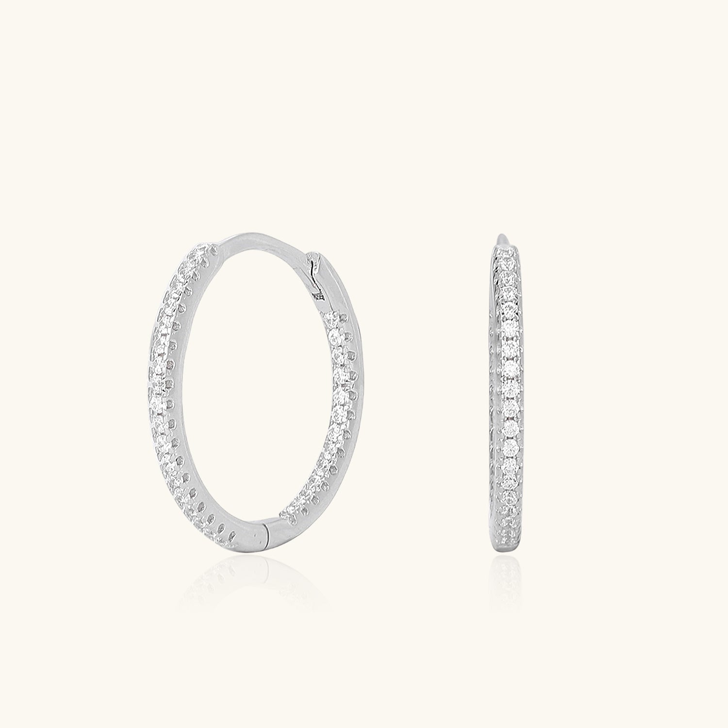 Slim Inside Out Pave Hoop Earrings - Silver