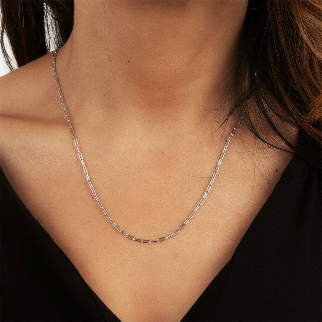 Slim Paperclip Necklace - Silver