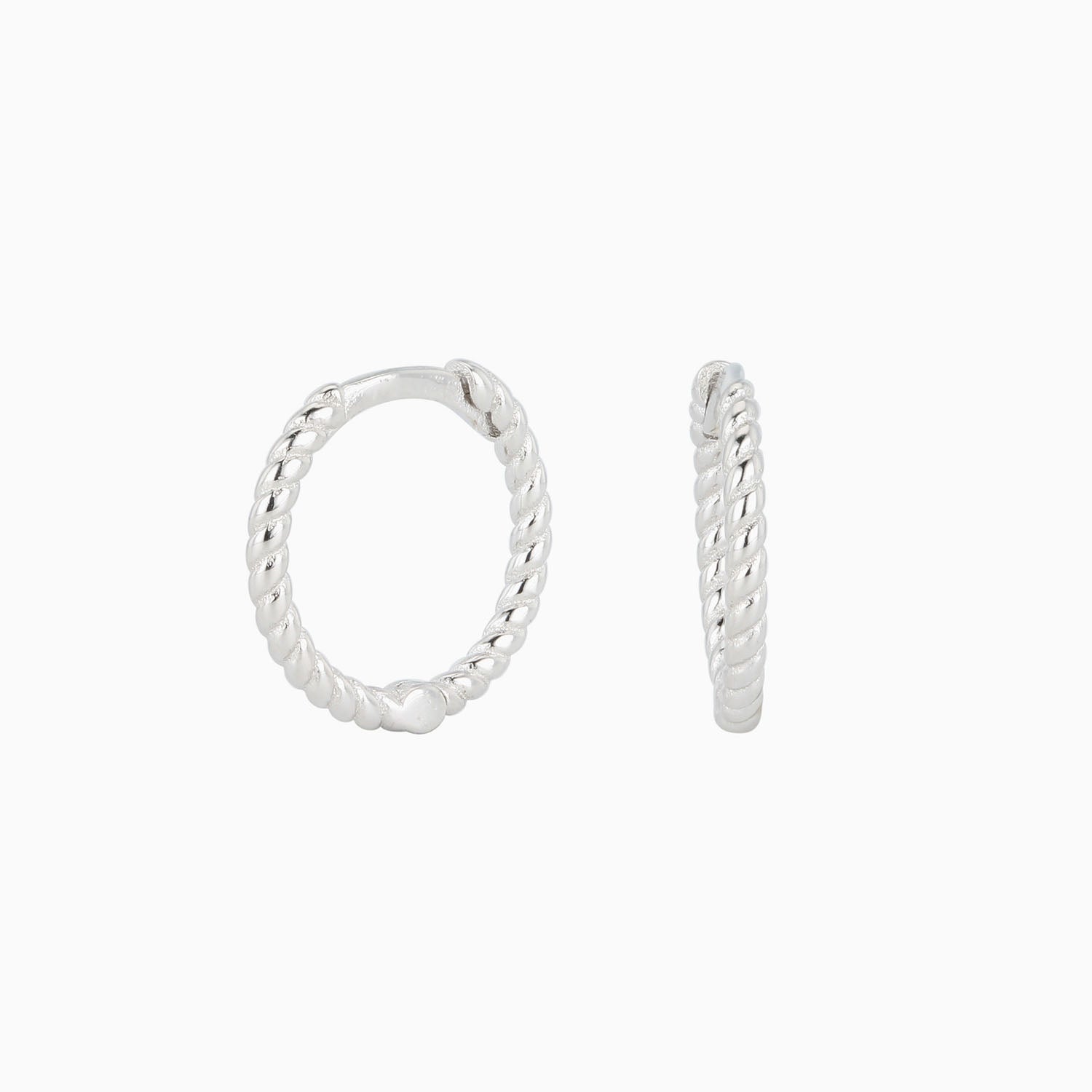 Slim Twisted Huggie Hoop Earrings - Silver