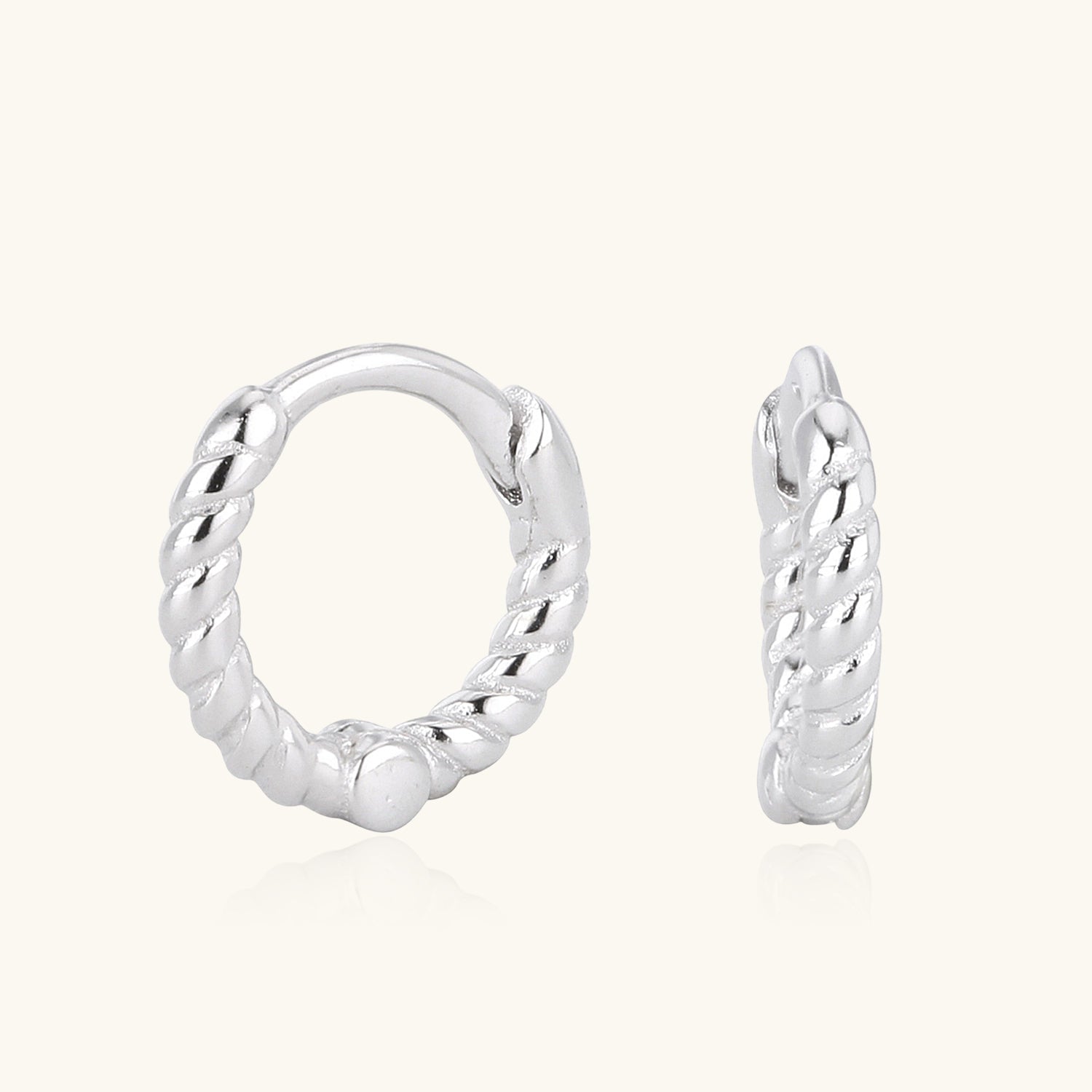 Slim Twisted Huggie Hoop Earrings - Silver