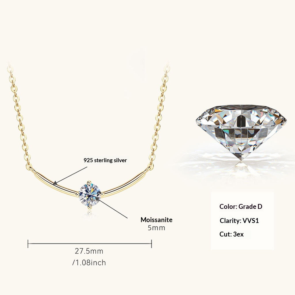 Smile Bar Solitaire Moissanite Necklace - Gold