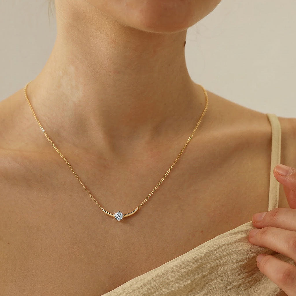 Smile Bar Solitaire Moissanite Necklace - Gold