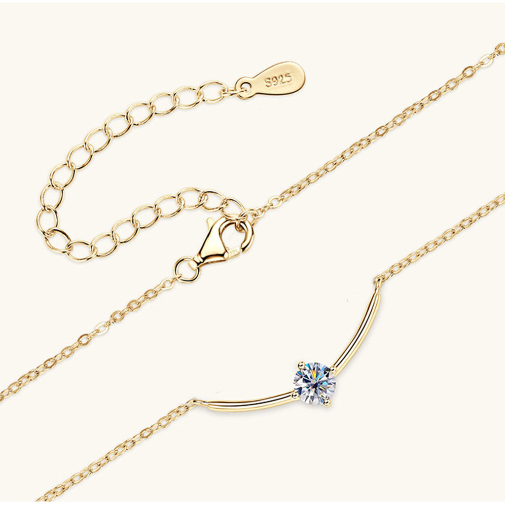 Smile Bar Solitaire Moissanite Necklace - Gold