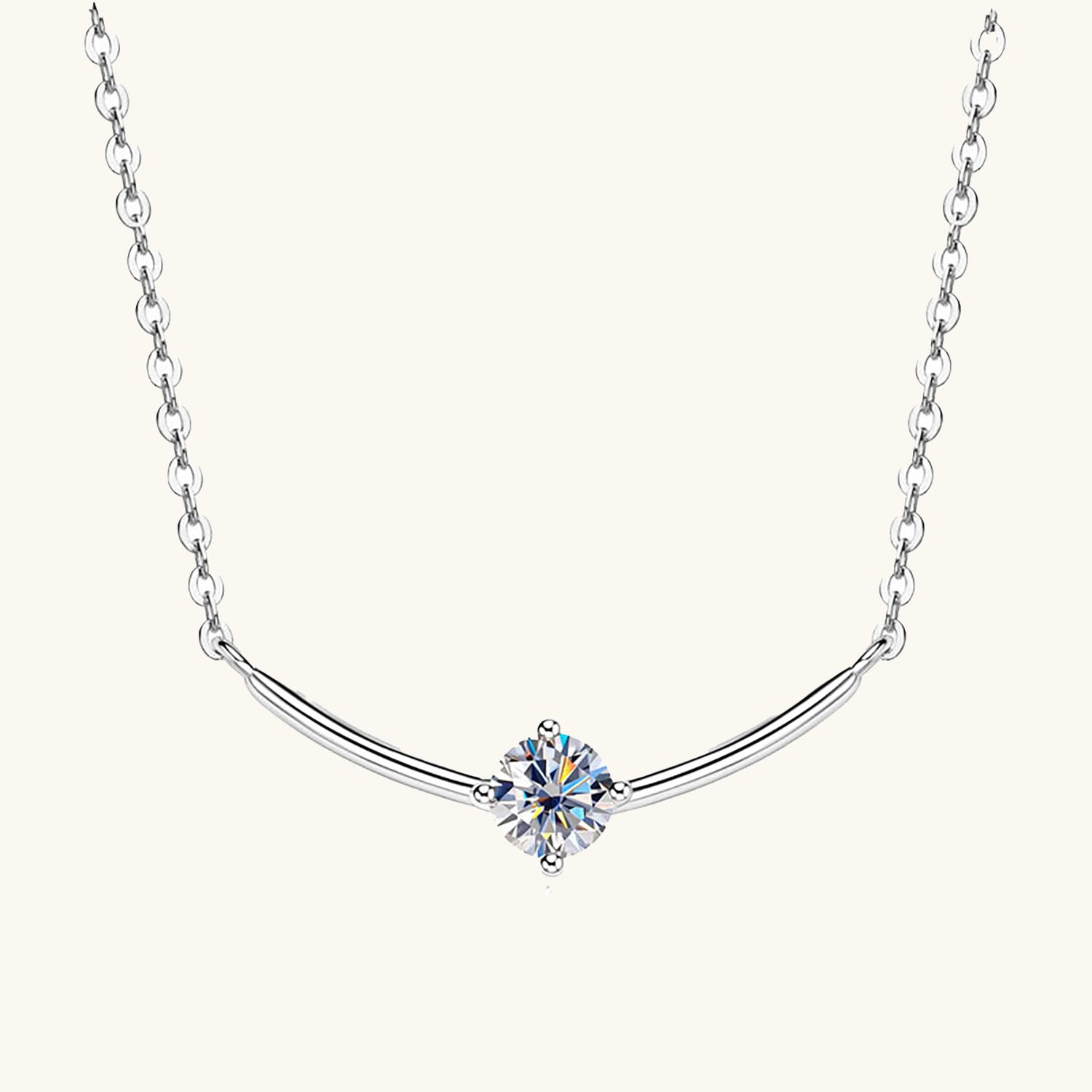Smile Bar Solitaire Moissanite Necklace - Silver