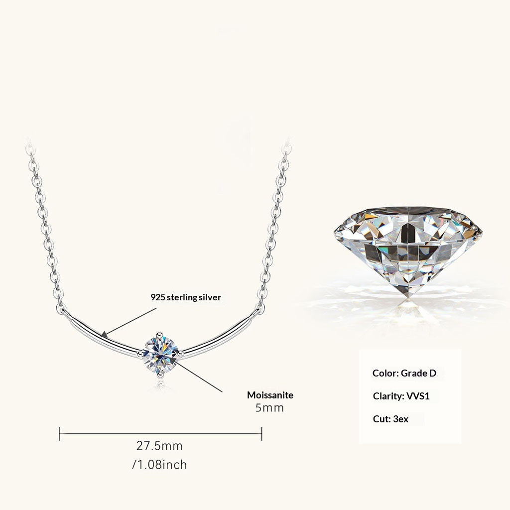 Smile Bar Solitaire Moissanite Necklace - Silver