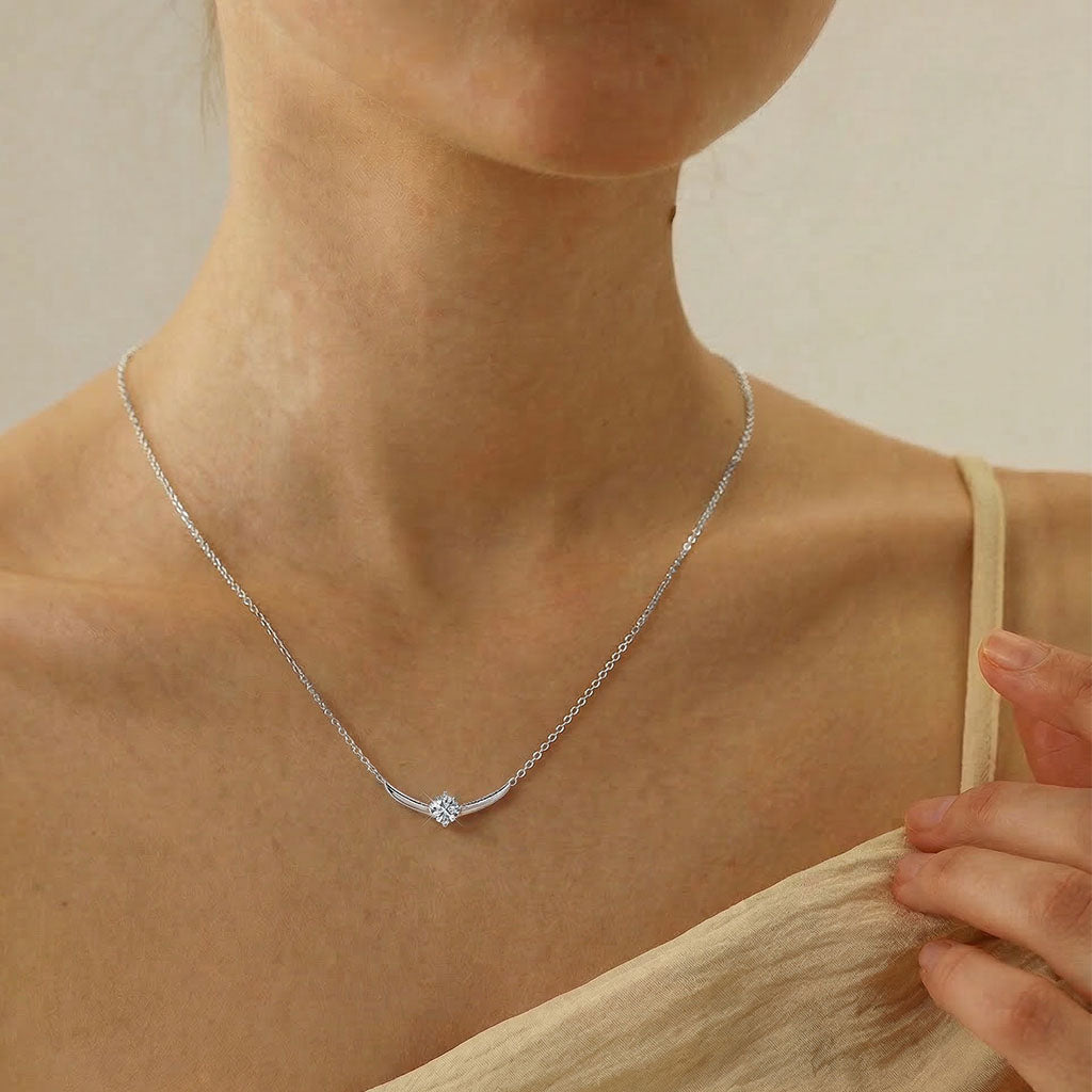 Smile Bar Solitaire Moissanite Necklace - Silver