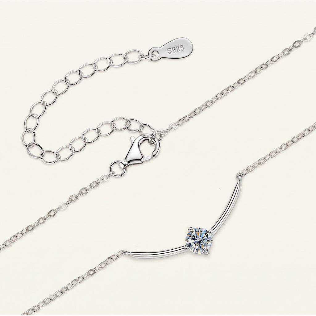 Smile Bar Solitaire Moissanite Necklace - Silver