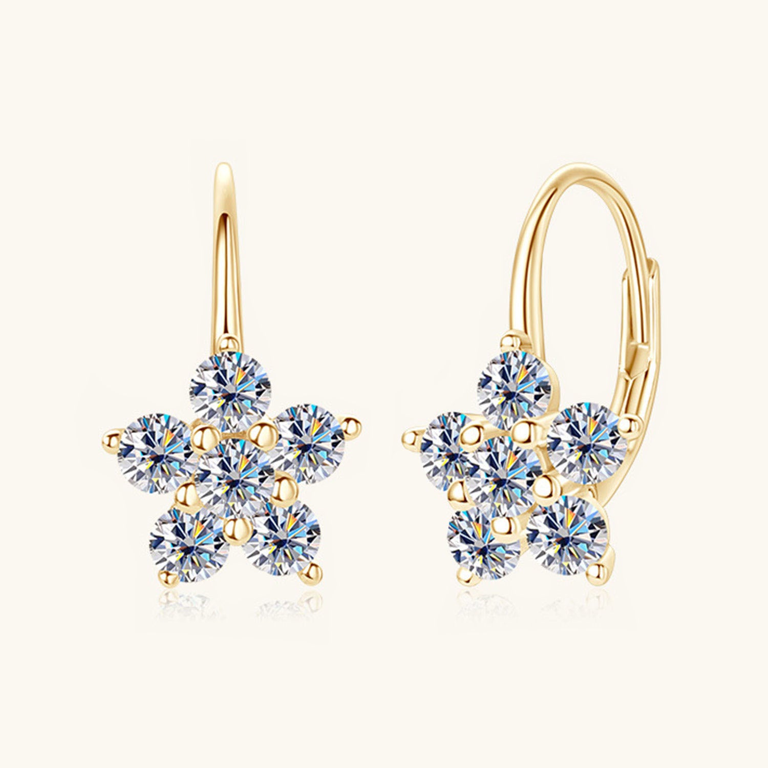 Snowflake Moissanite Drop Earrings - Gold