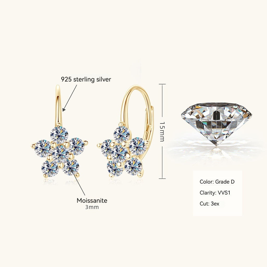 Snowflake Moissanite Drop Earrings - Gold
