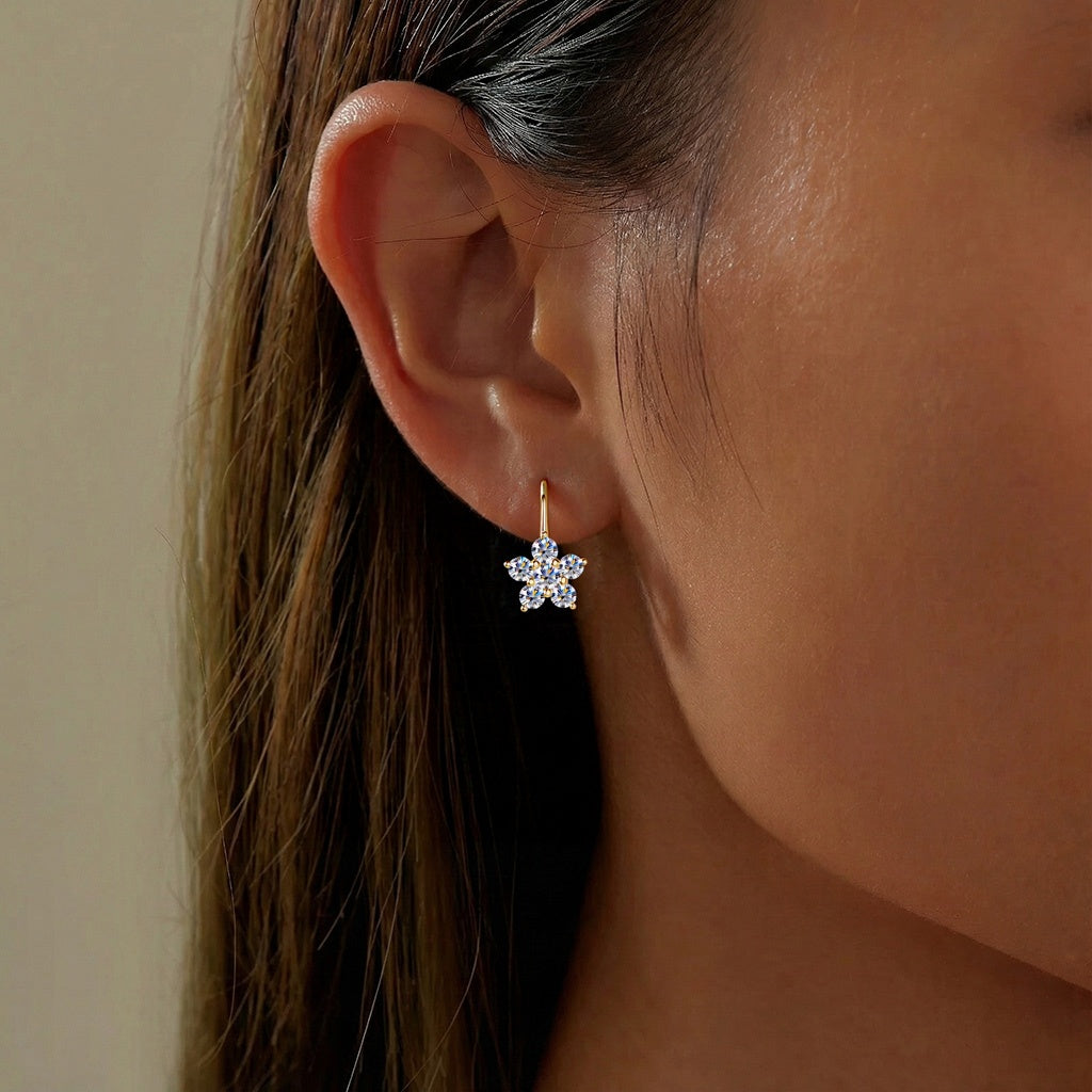 Snowflake Moissanite Drop Earrings - Gold