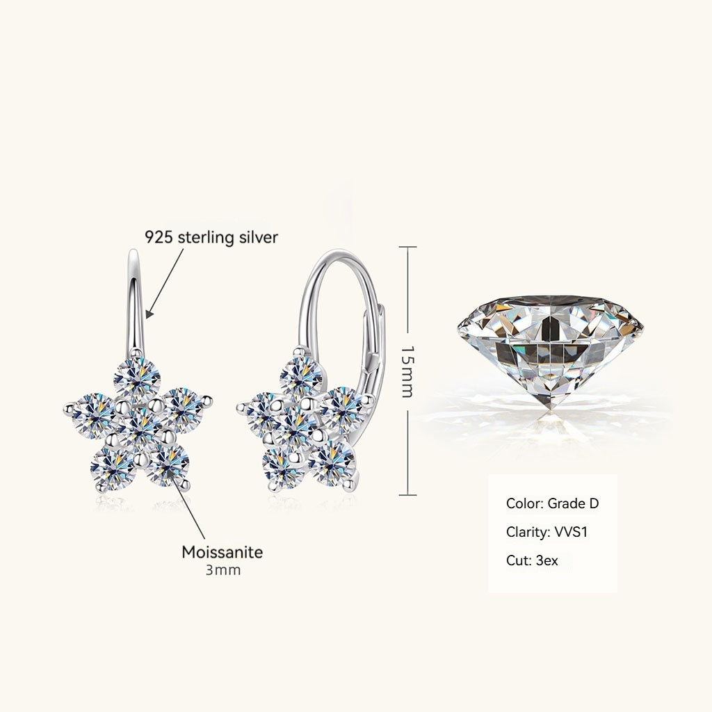 Snowflake Moissanite Drop Earrings - Silver