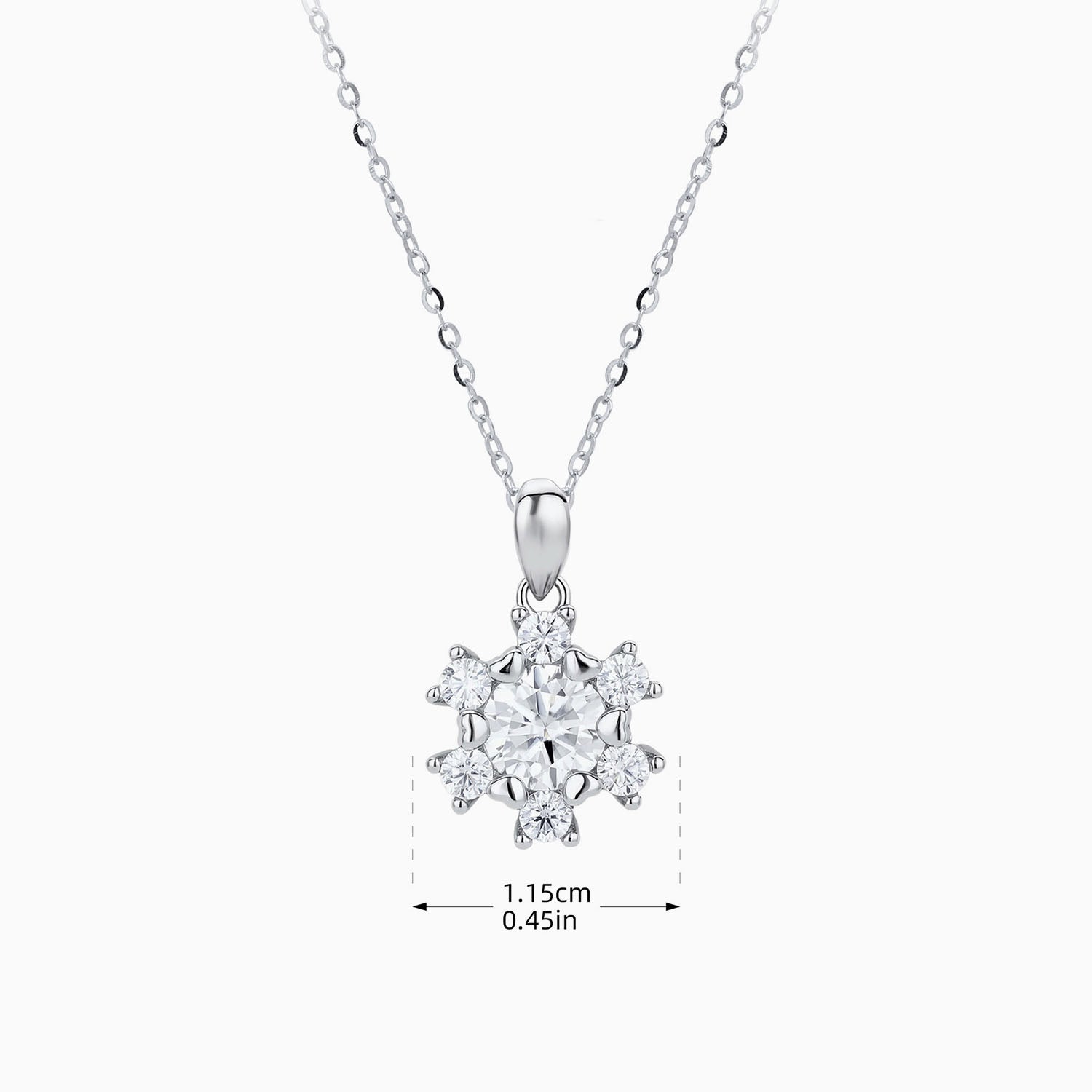 Snowflake Moissanite Halo Pendant Necklace - Silver