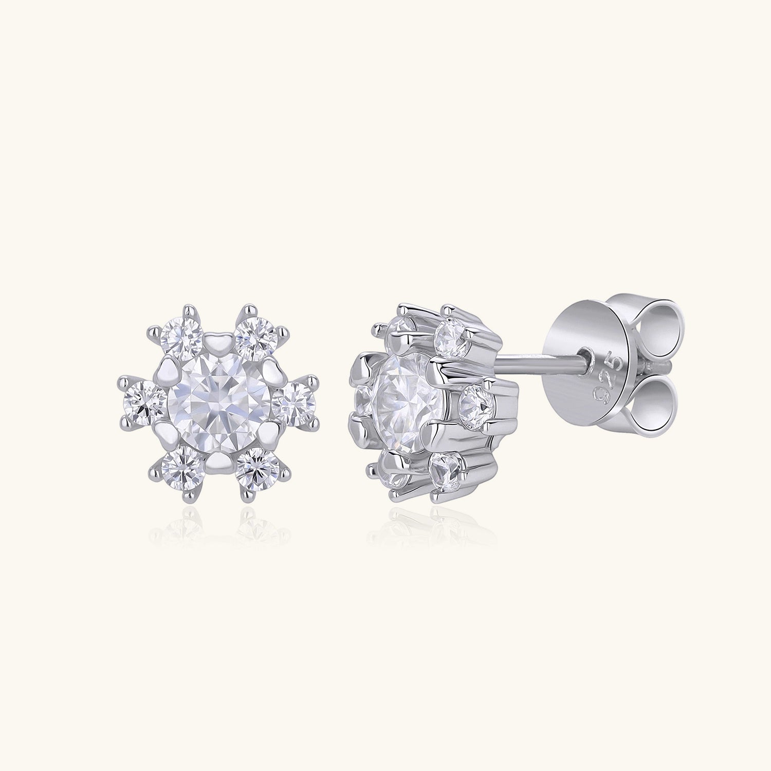 Snowflake Moissanite Halo Stud Earrings - Silver
