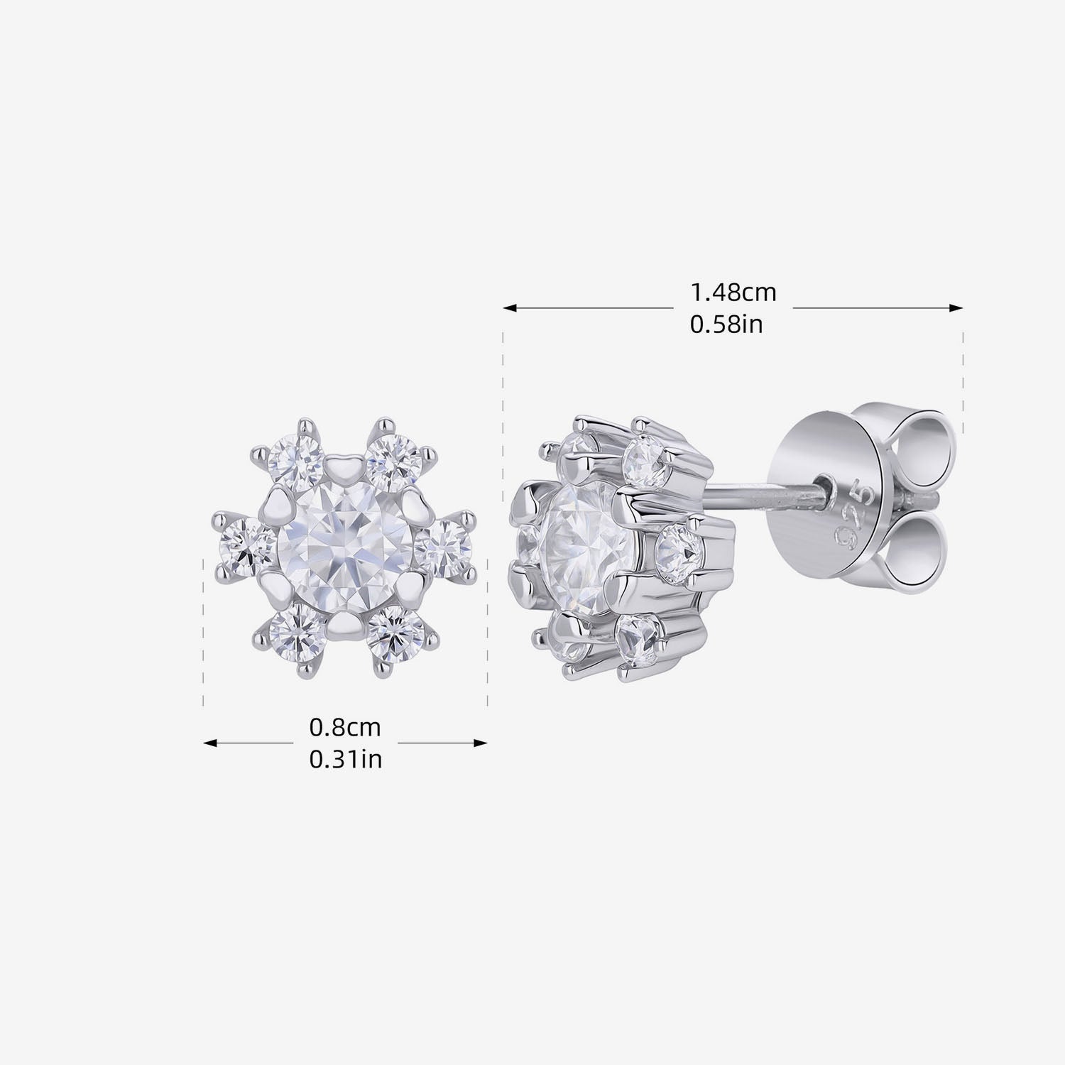Snowflake Moissanite Halo Stud Earrings - Silver