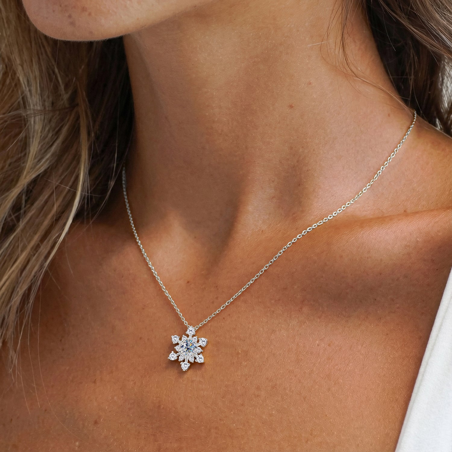 Snowflake Moissanite Necklace - Silver