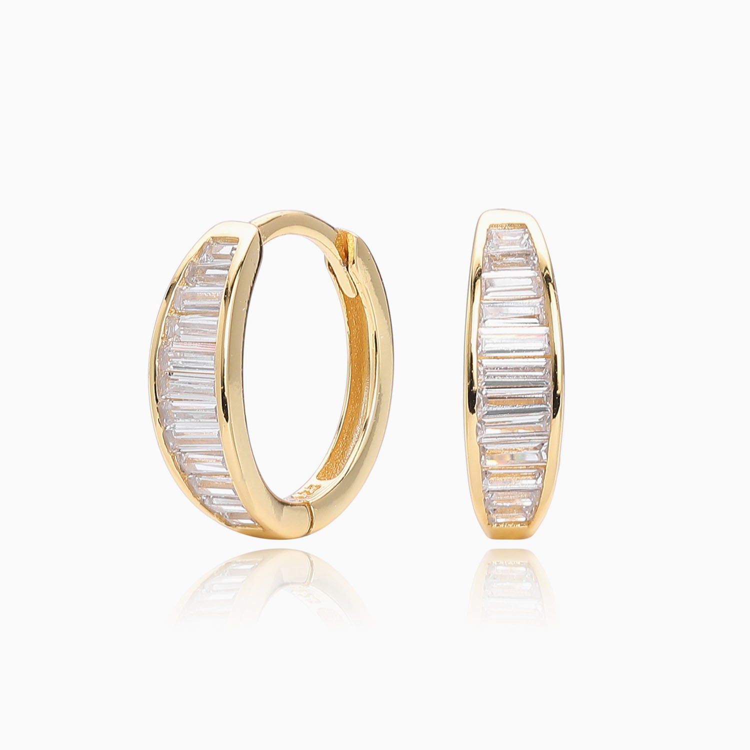Sparkle Baguette Dome Hoop Earrings - Gold