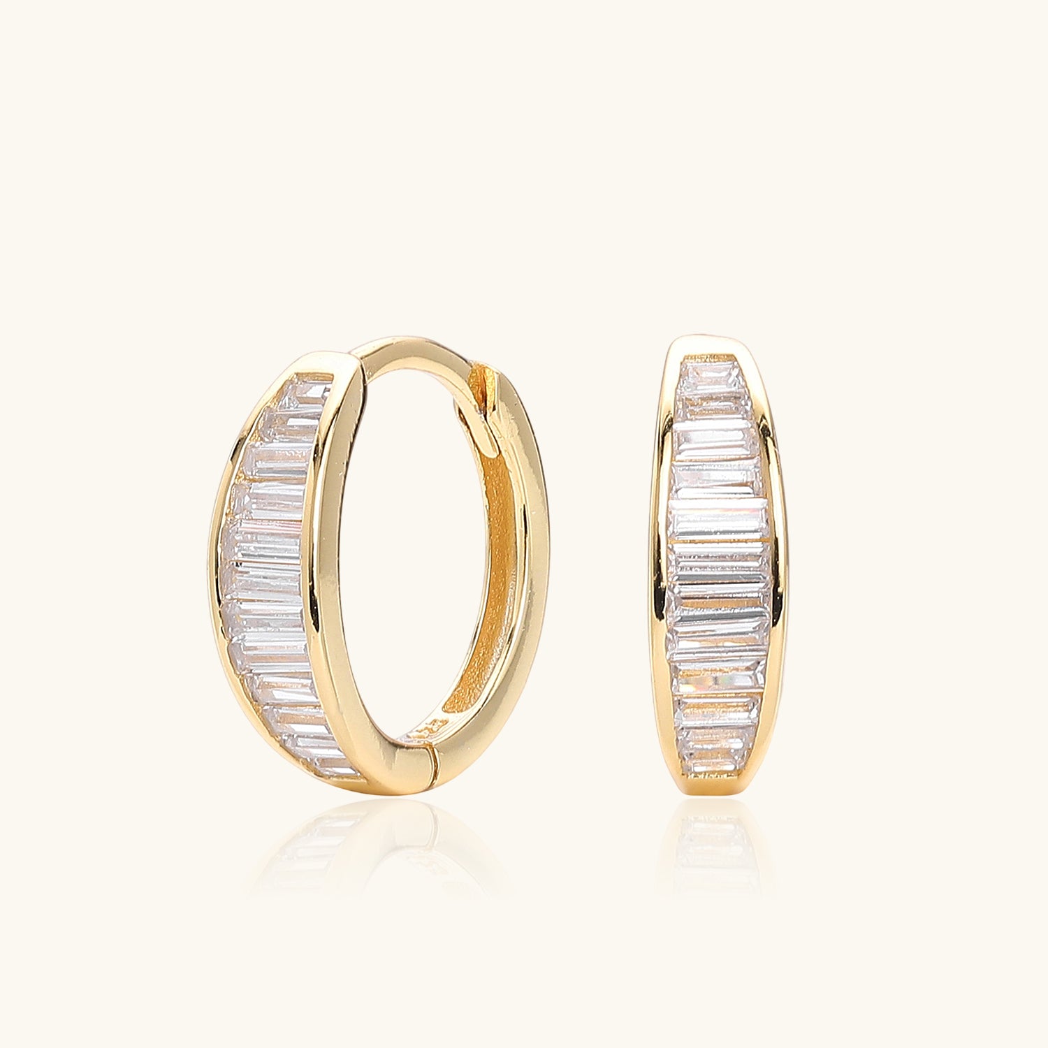 Sparkle Baguette Dome Hoop Earrings - Gold