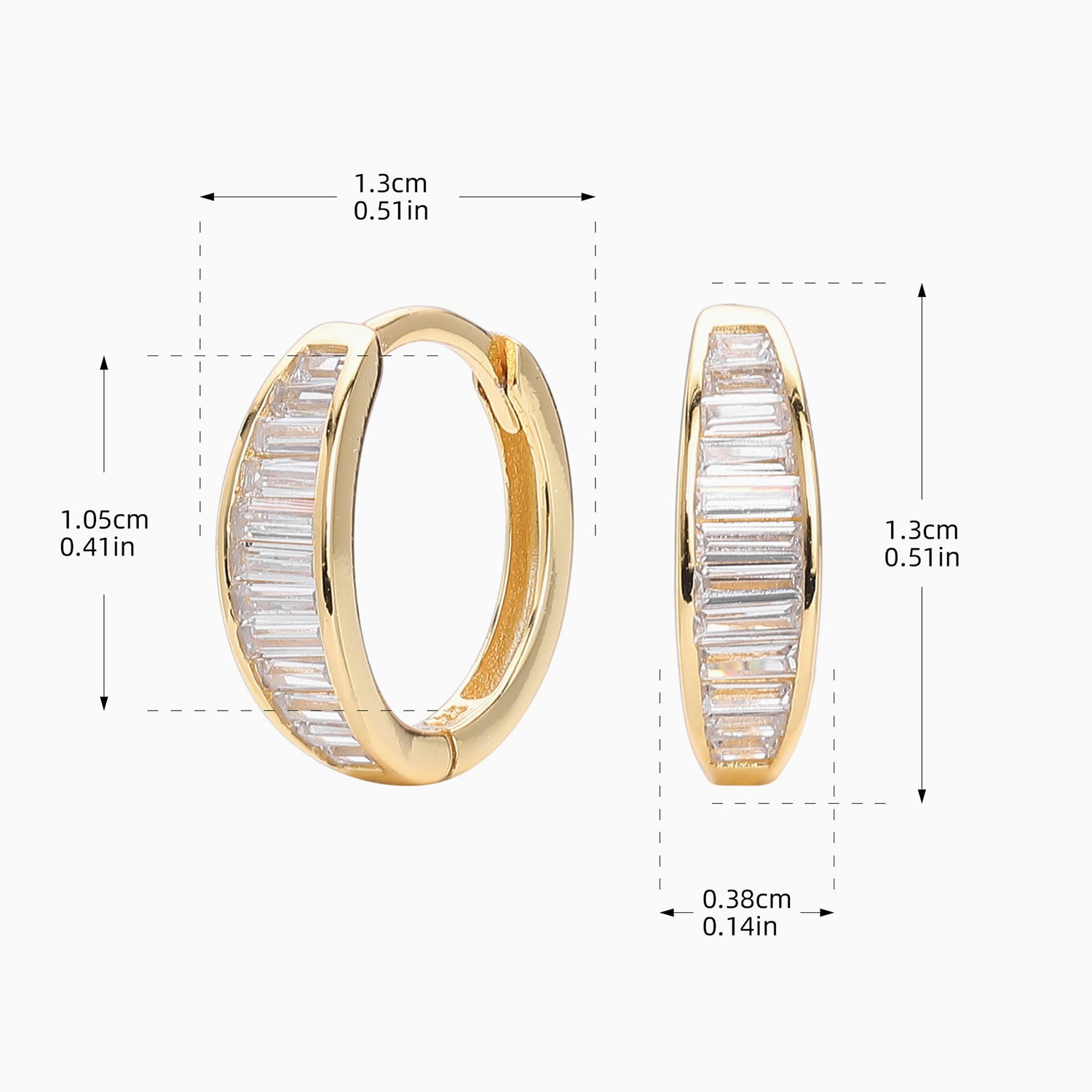 Sparkle Baguette Dome Hoop Earrings - Gold