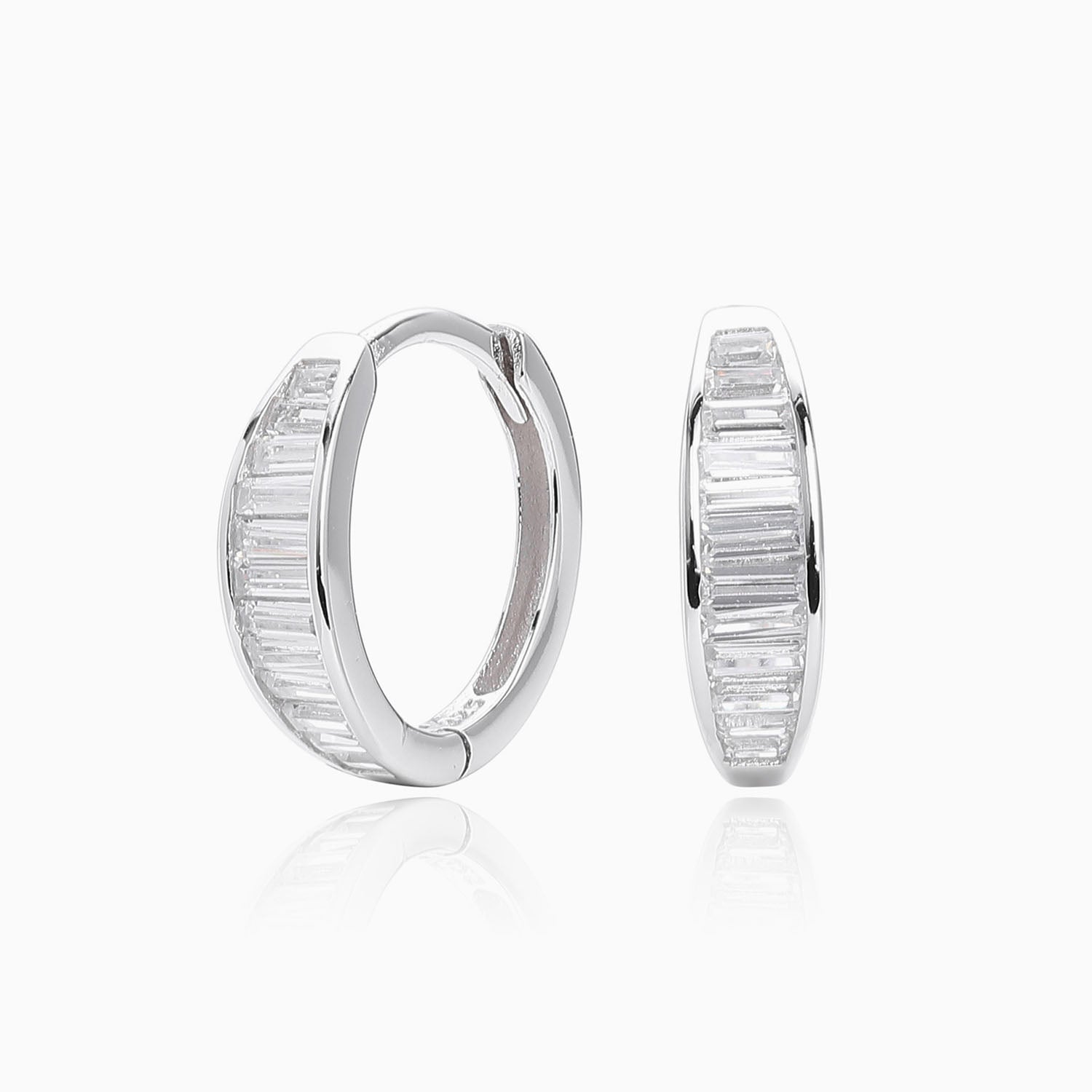 Sparkle Baguette Dome Hoop Earrings - Silver