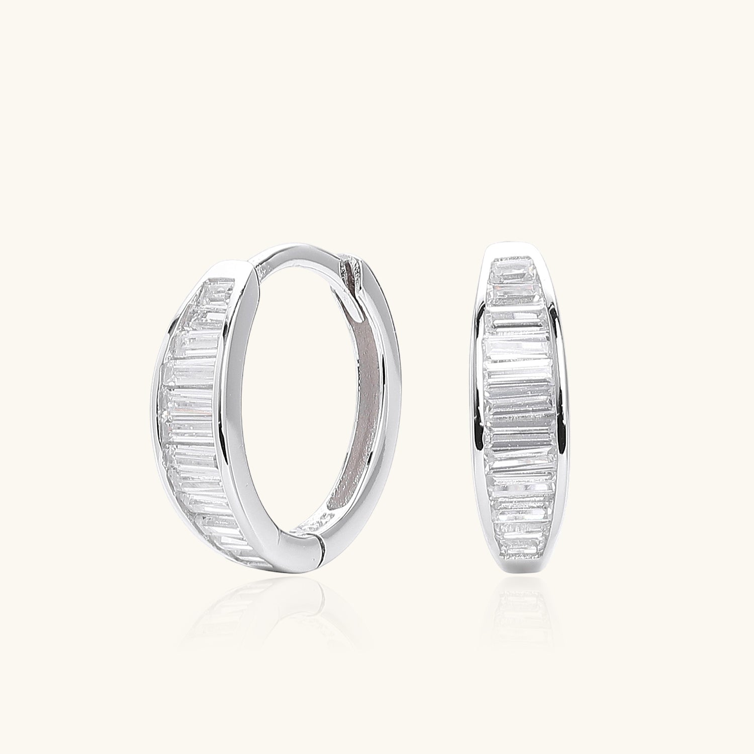 Sparkle Baguette Dome Hoop Earrings - Silver