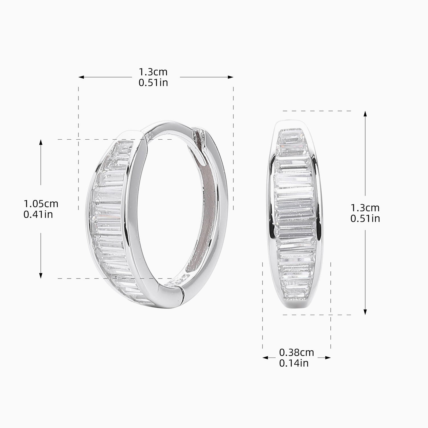 Sparkle Baguette Dome Hoop Earrings - Silver