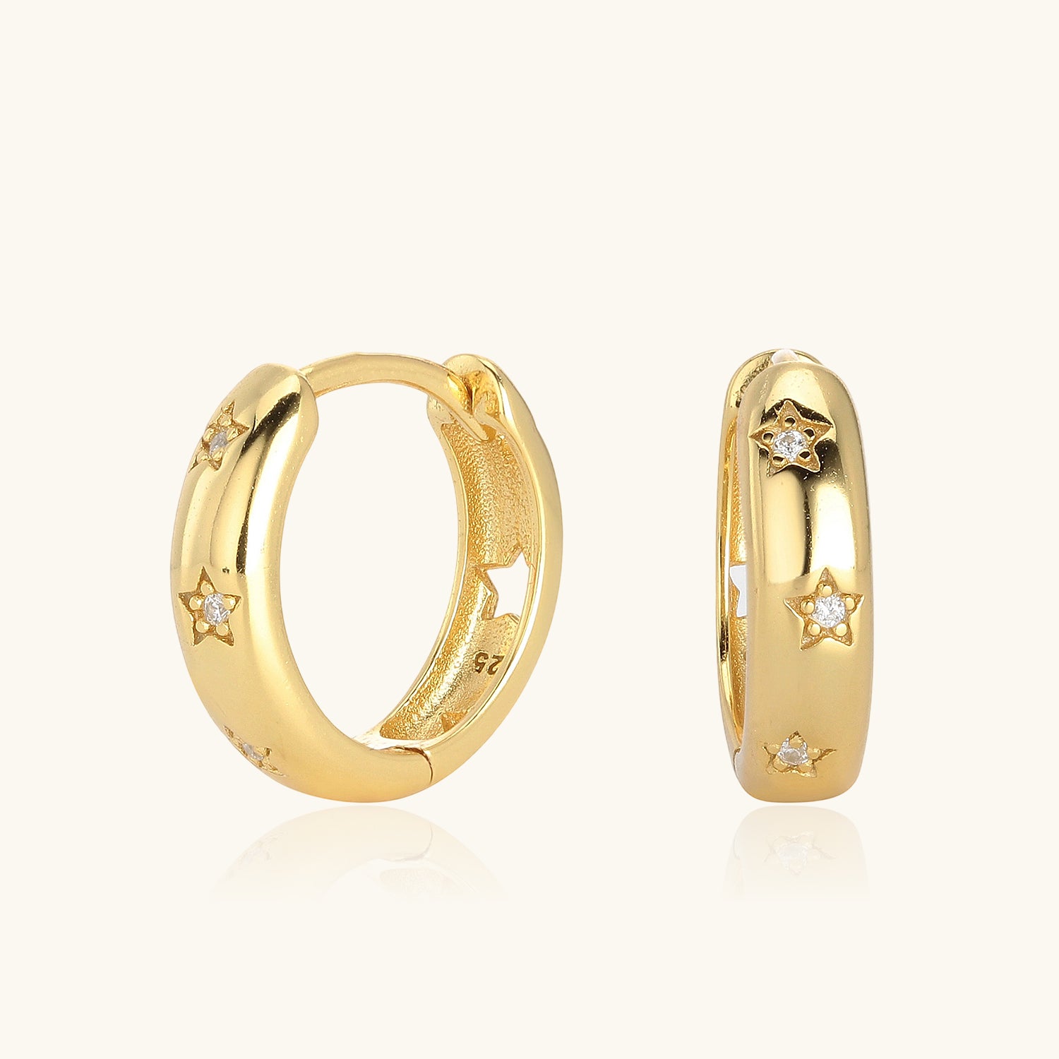 Sparkle Diamond Star Hoop Earrings - Gold