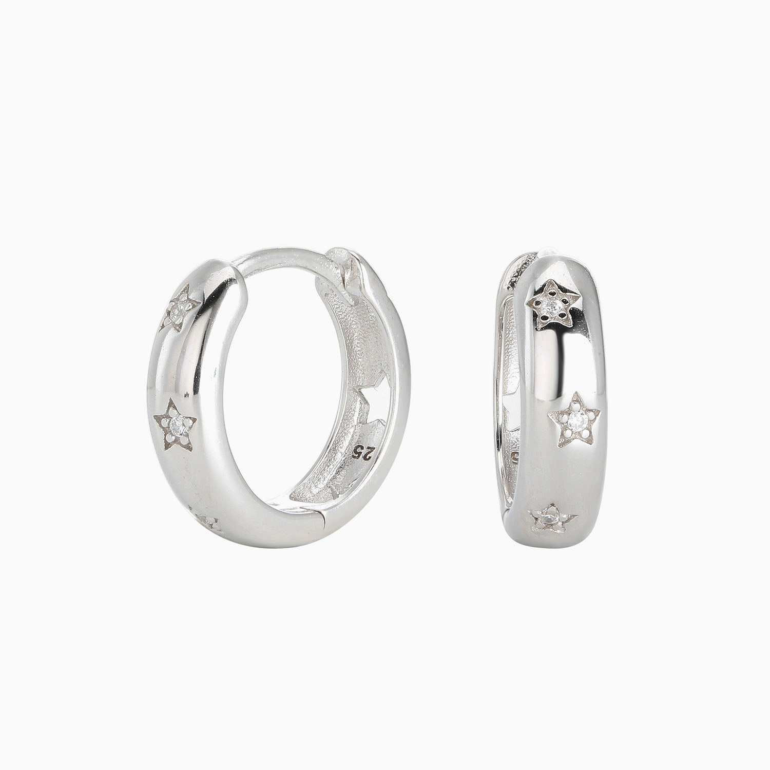 Sparkle Diamond Star Hoop Earrings - Silver