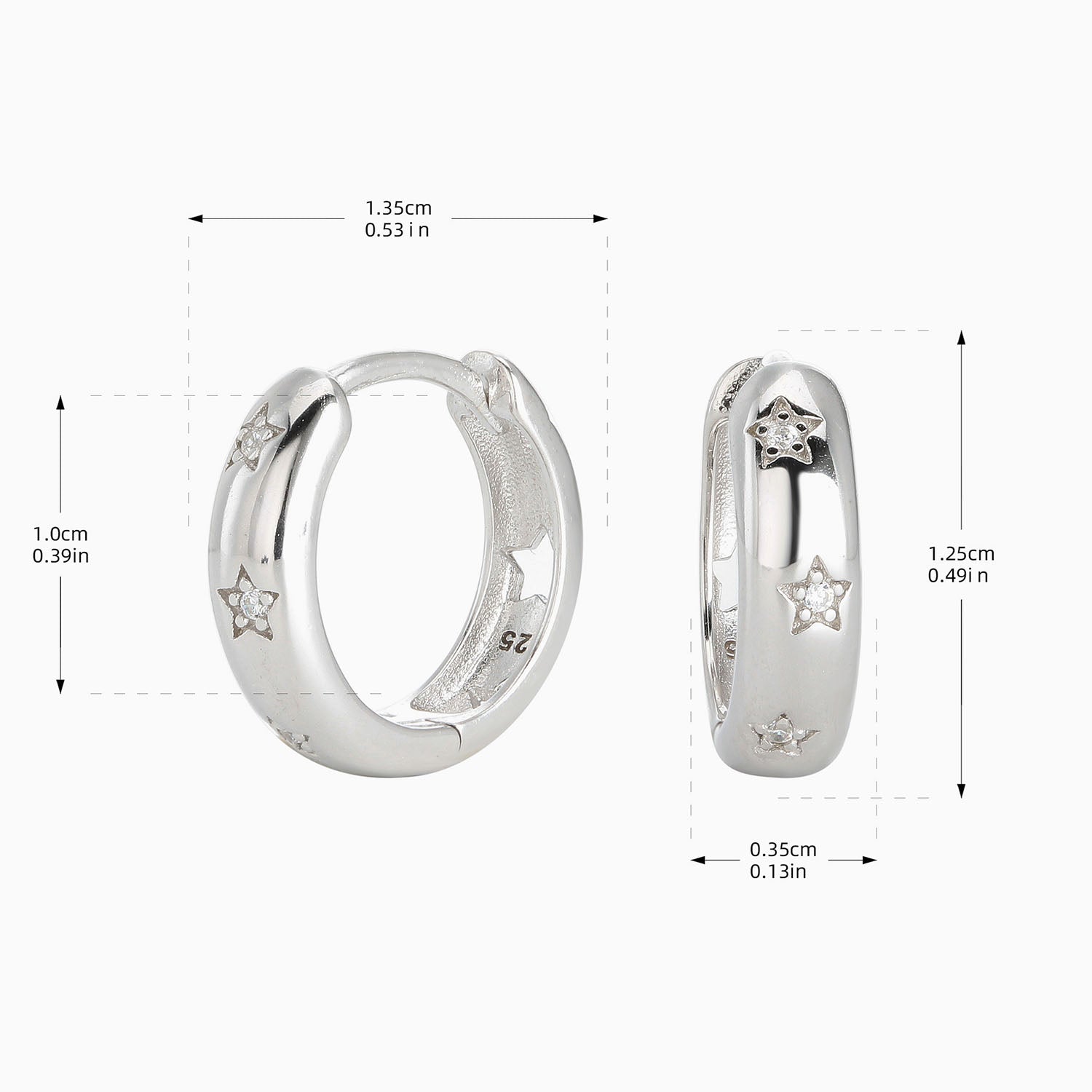 Sparkle Diamond Star Hoop Earrings - Silver