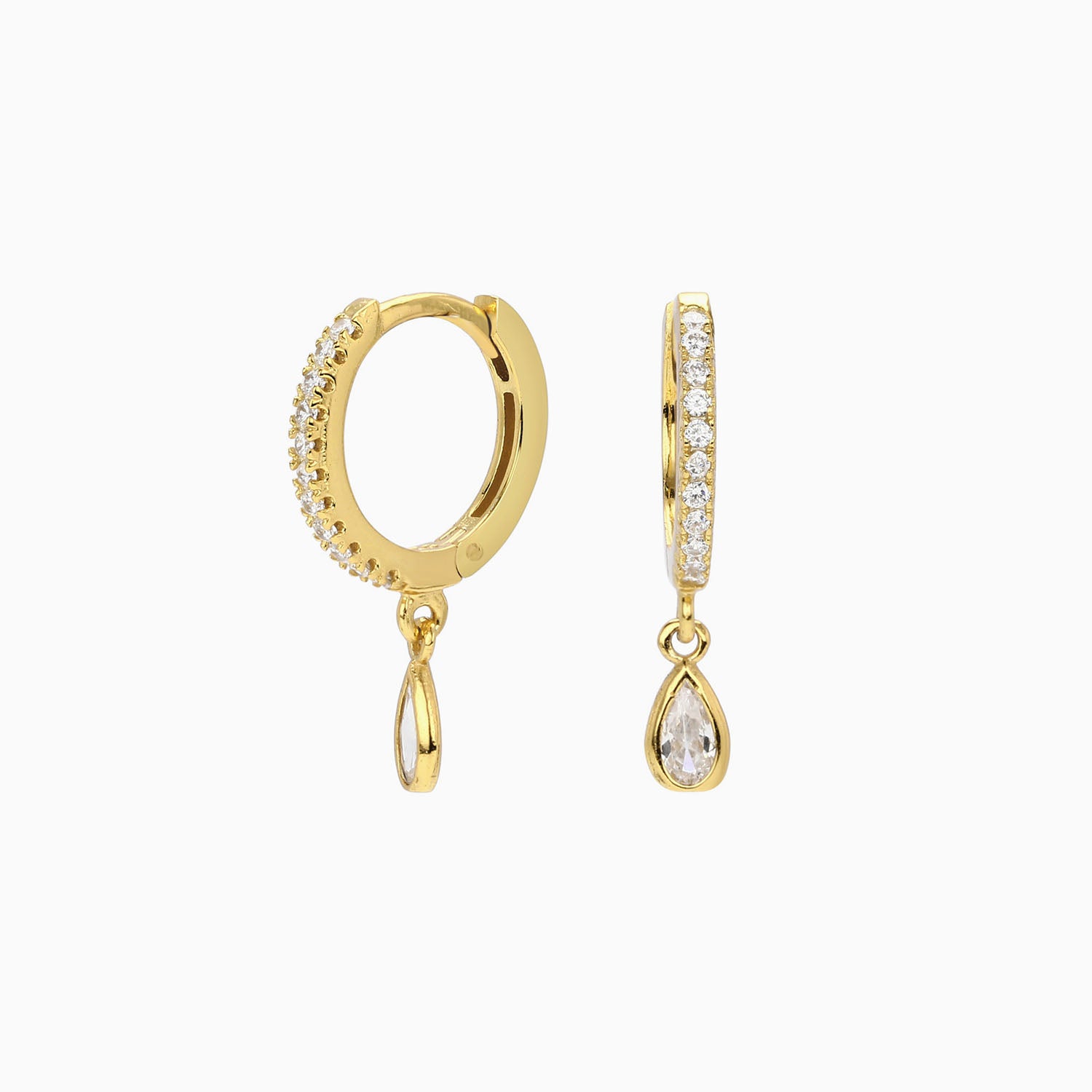 Sparkle Pear Drop Huggie Hoop Earrings - Gold