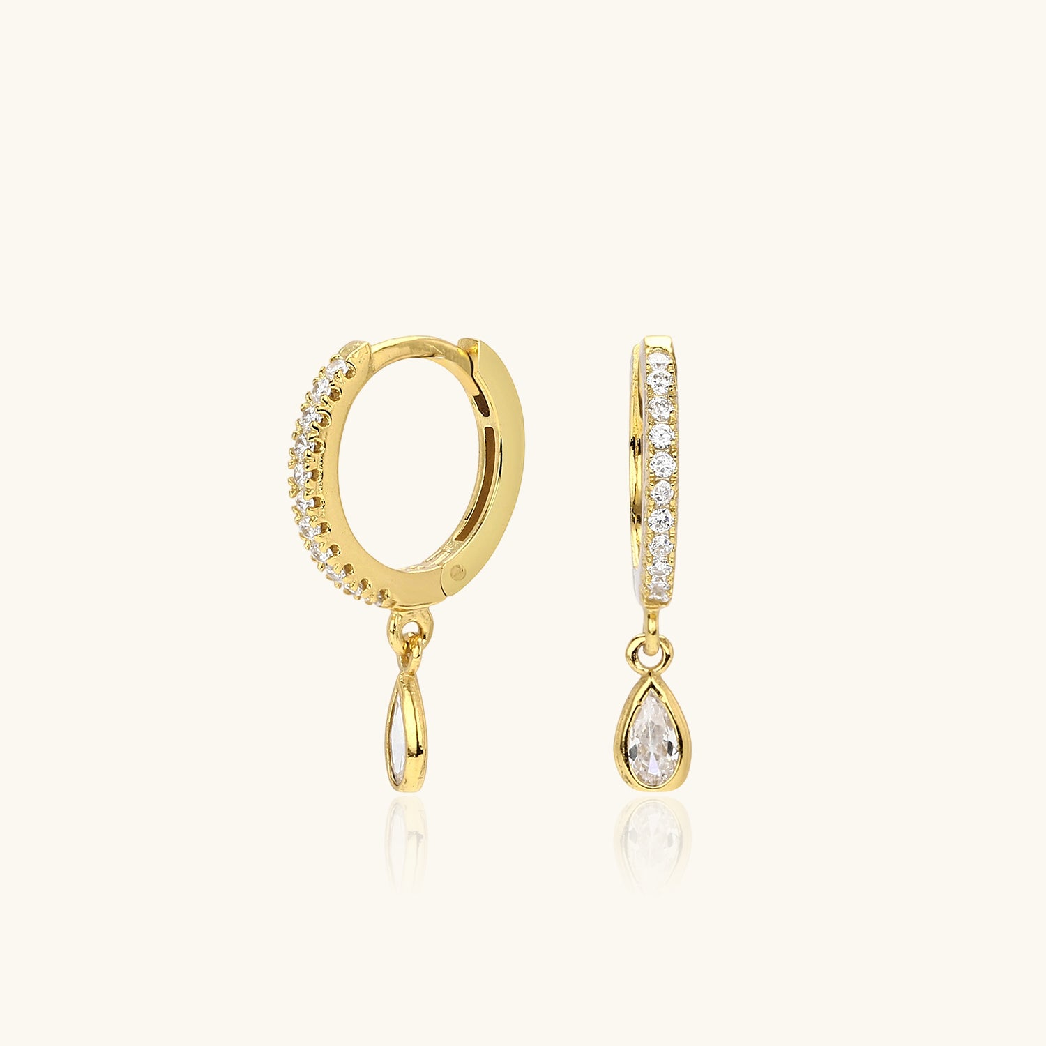 Sparkle Pear Drop Huggie Hoop Earrings - Gold