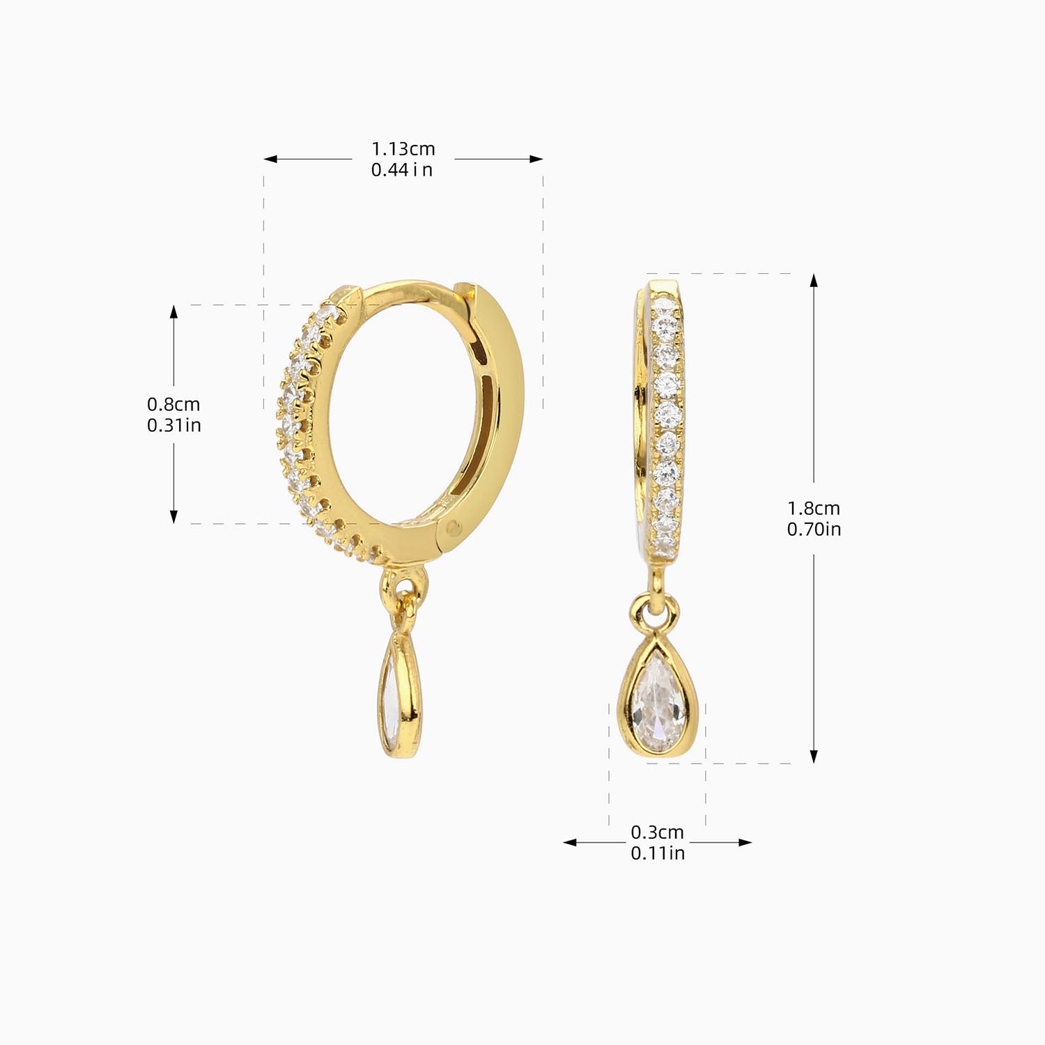 Sparkle Pear Drop Huggie Hoop Earrings - Gold