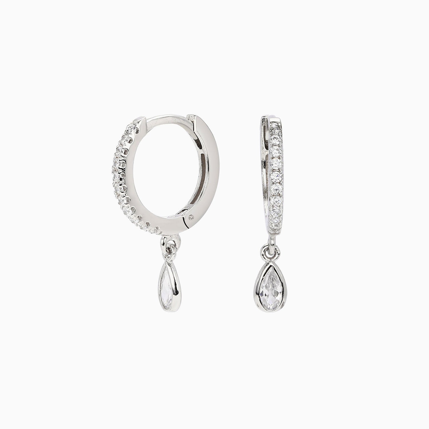 Sparkle Pear Drop Huggie Hoop Earrings - Silver