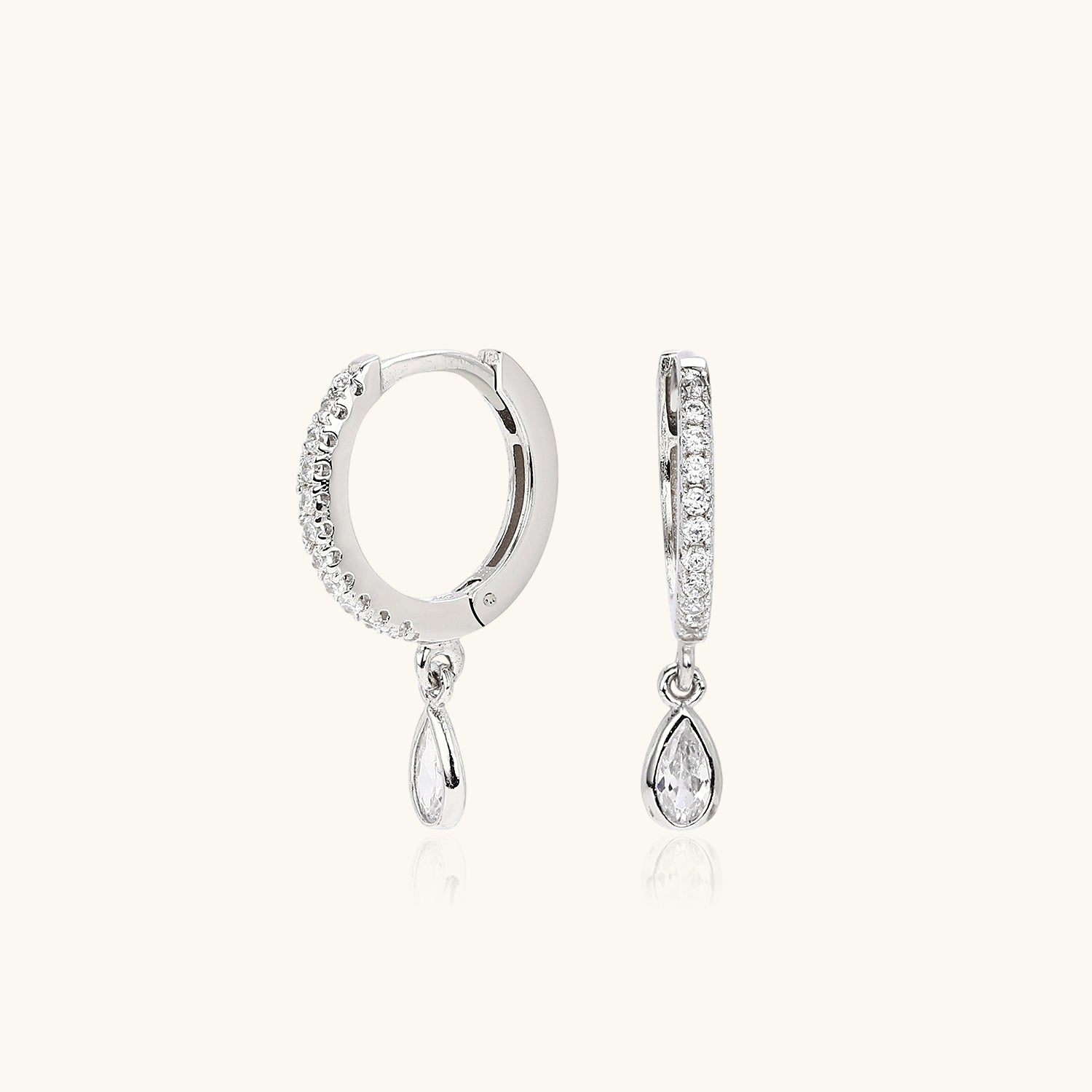 Sparkle Pear Drop Huggie Hoop Earrings - Silver
