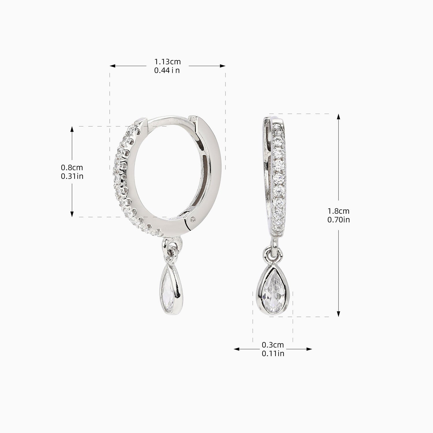 Sparkle Pear Drop Huggie Hoop Earrings - Silver