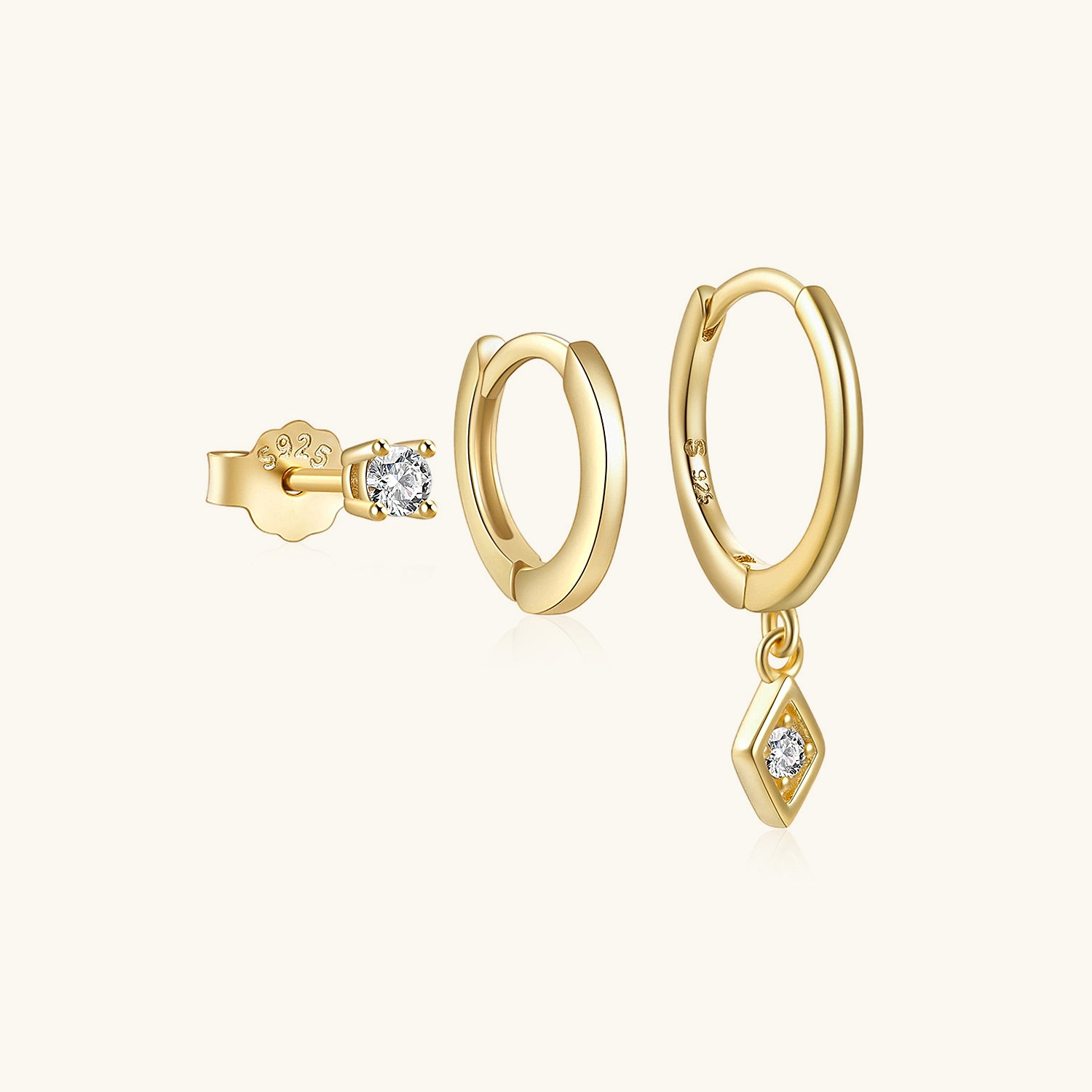 Sparkly 3 Piece Huggie Hoop Earring Bundles - Gold