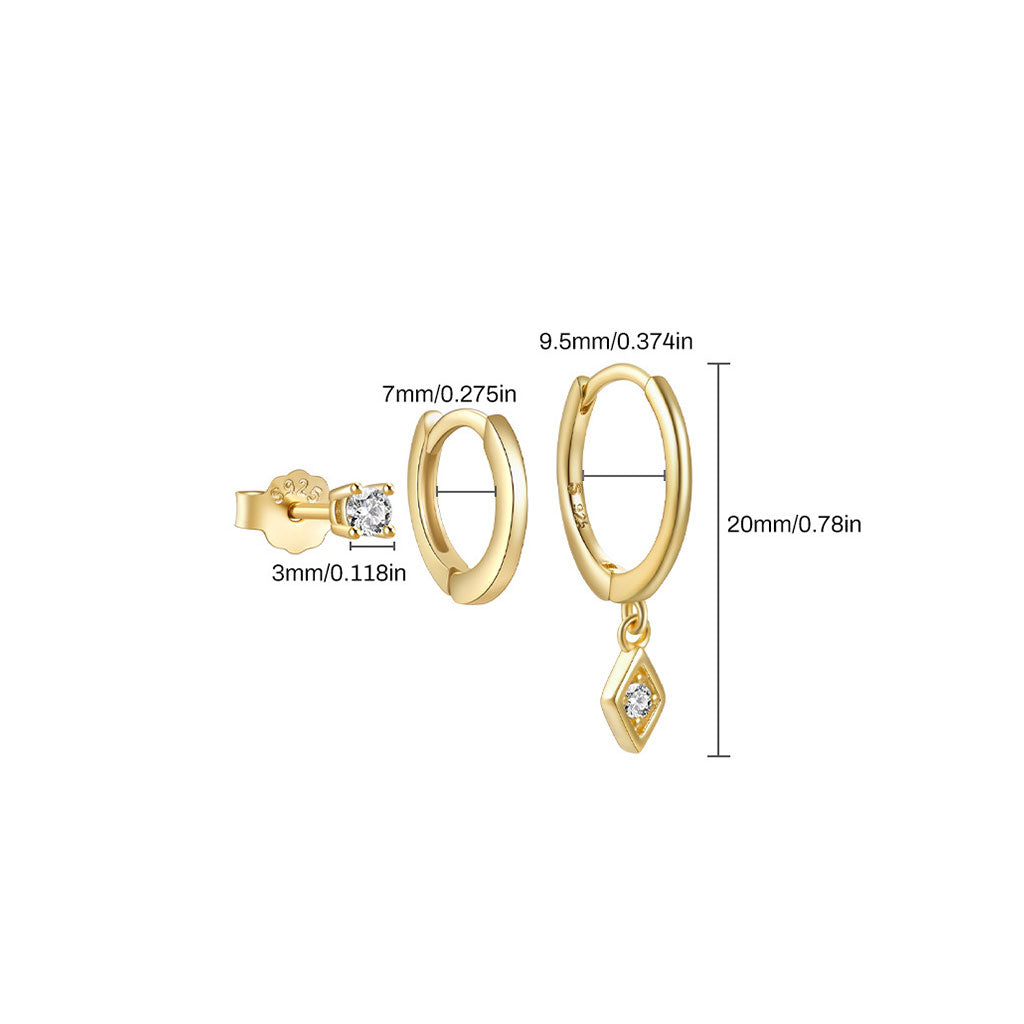 Sparkly 3 Piece Huggie Hoop Earring Bundles - Gold