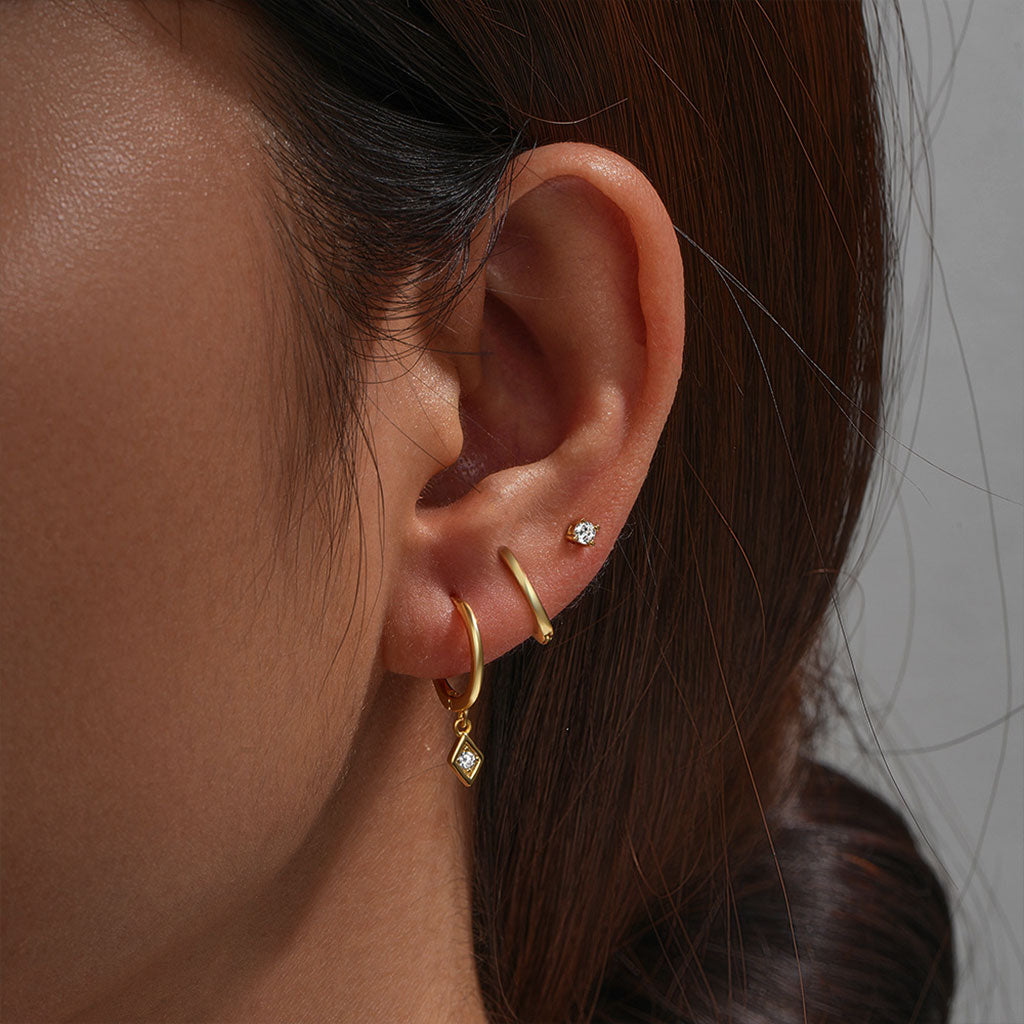 Sparkly 3 Piece Huggie Hoop Earring Bundles - Gold