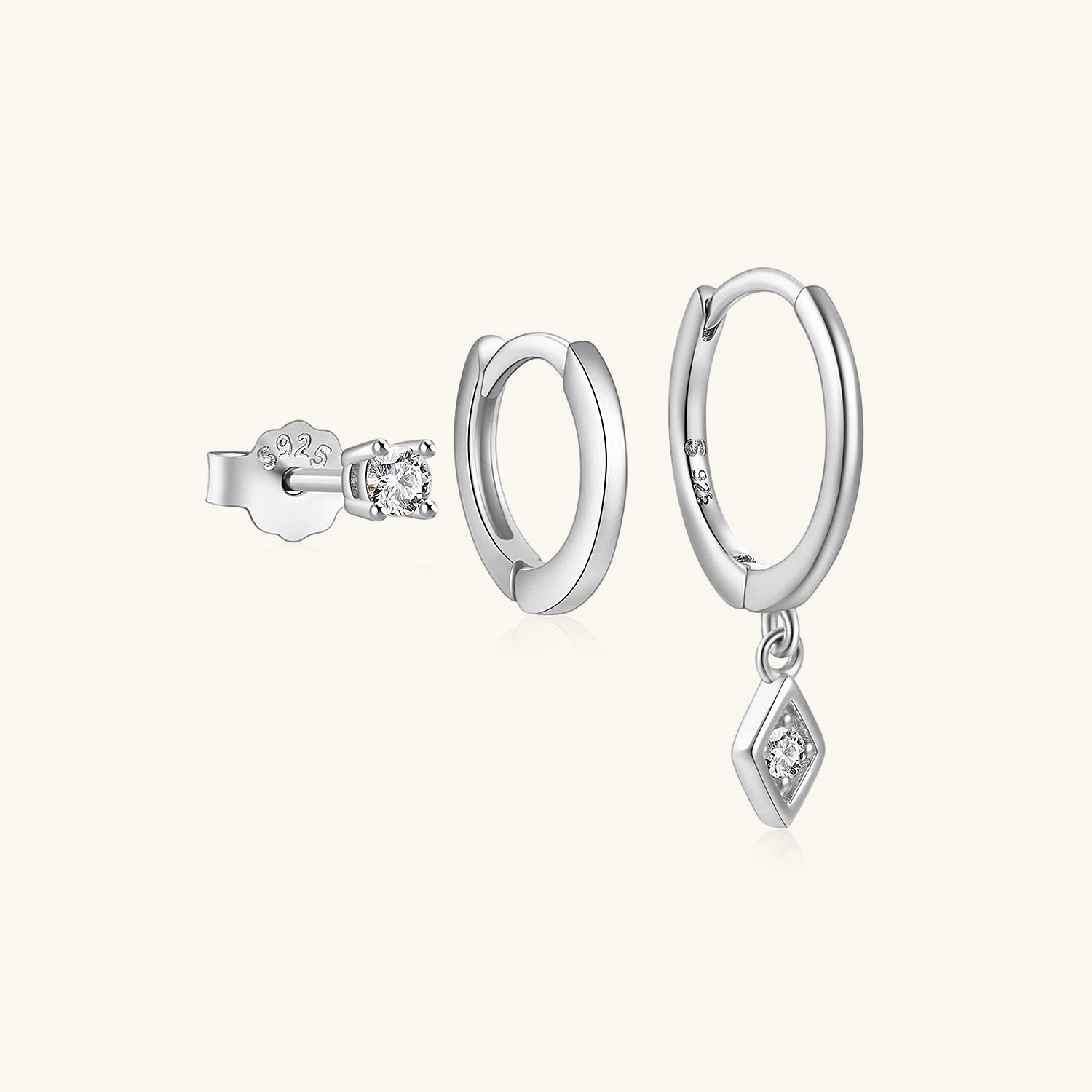 Sparkly 3 Piece Huggie Hoop Earring Bundles - Silver