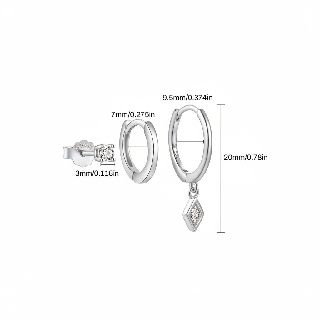 Sparkly 3 Piece Huggie Hoop Earring Bundles - Silver