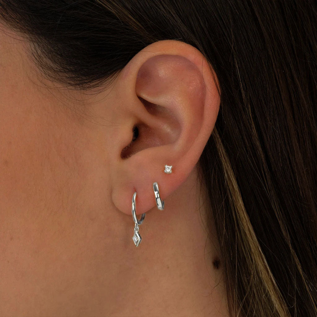 Sparkly 3 Piece Huggie Hoop Earring Bundles - Silver