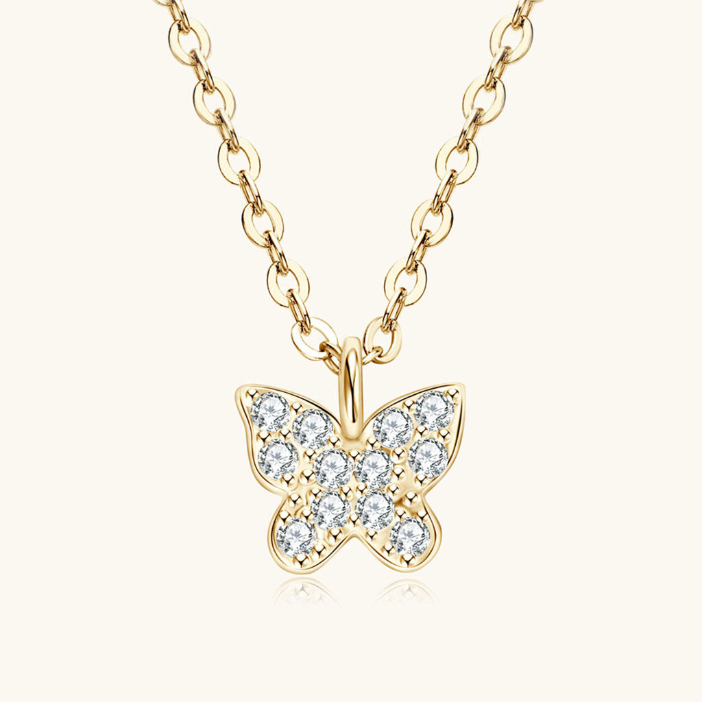 Sparkly Butterfly Moissanite Necklace - Gold