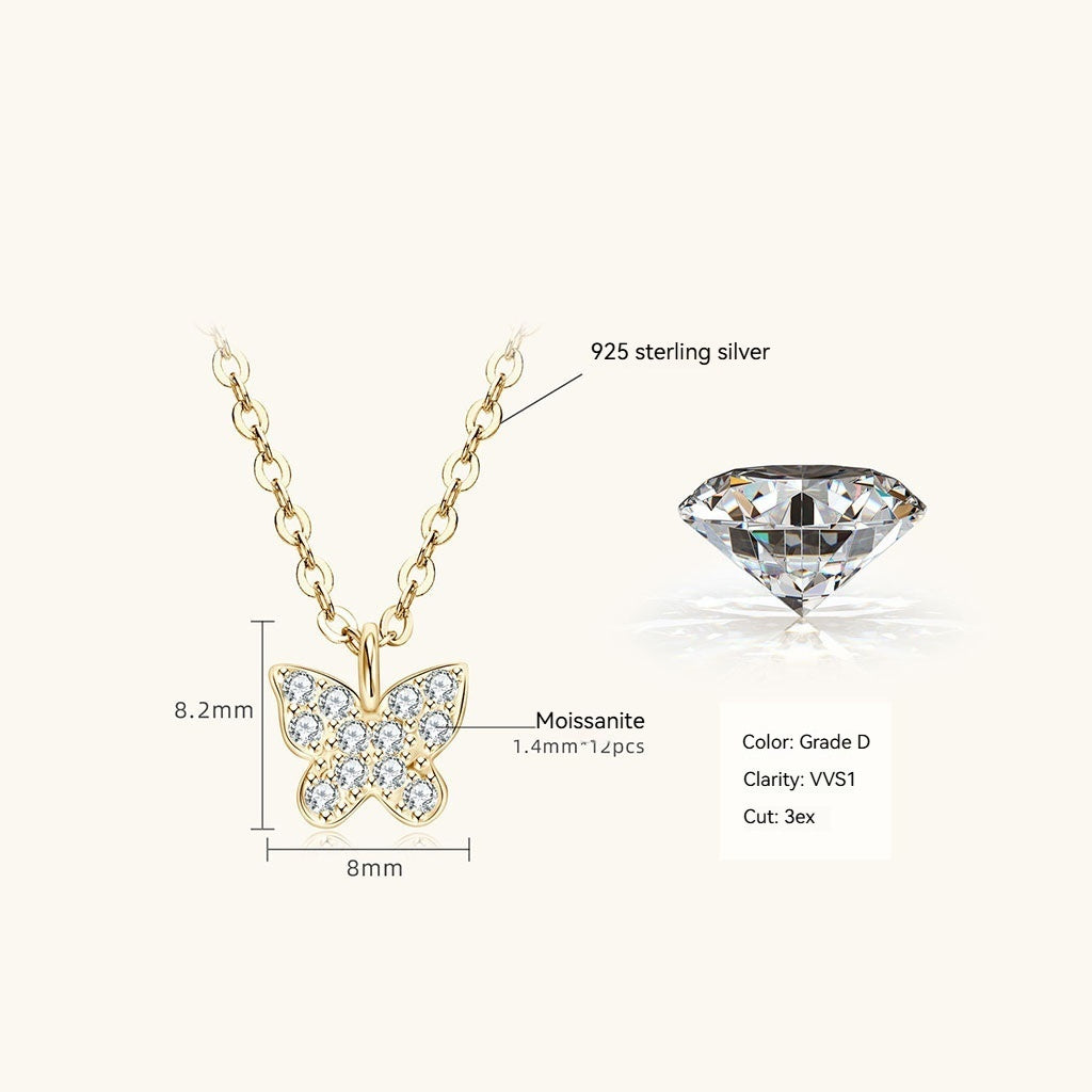 Sparkly Butterfly Moissanite Necklace - Gold
