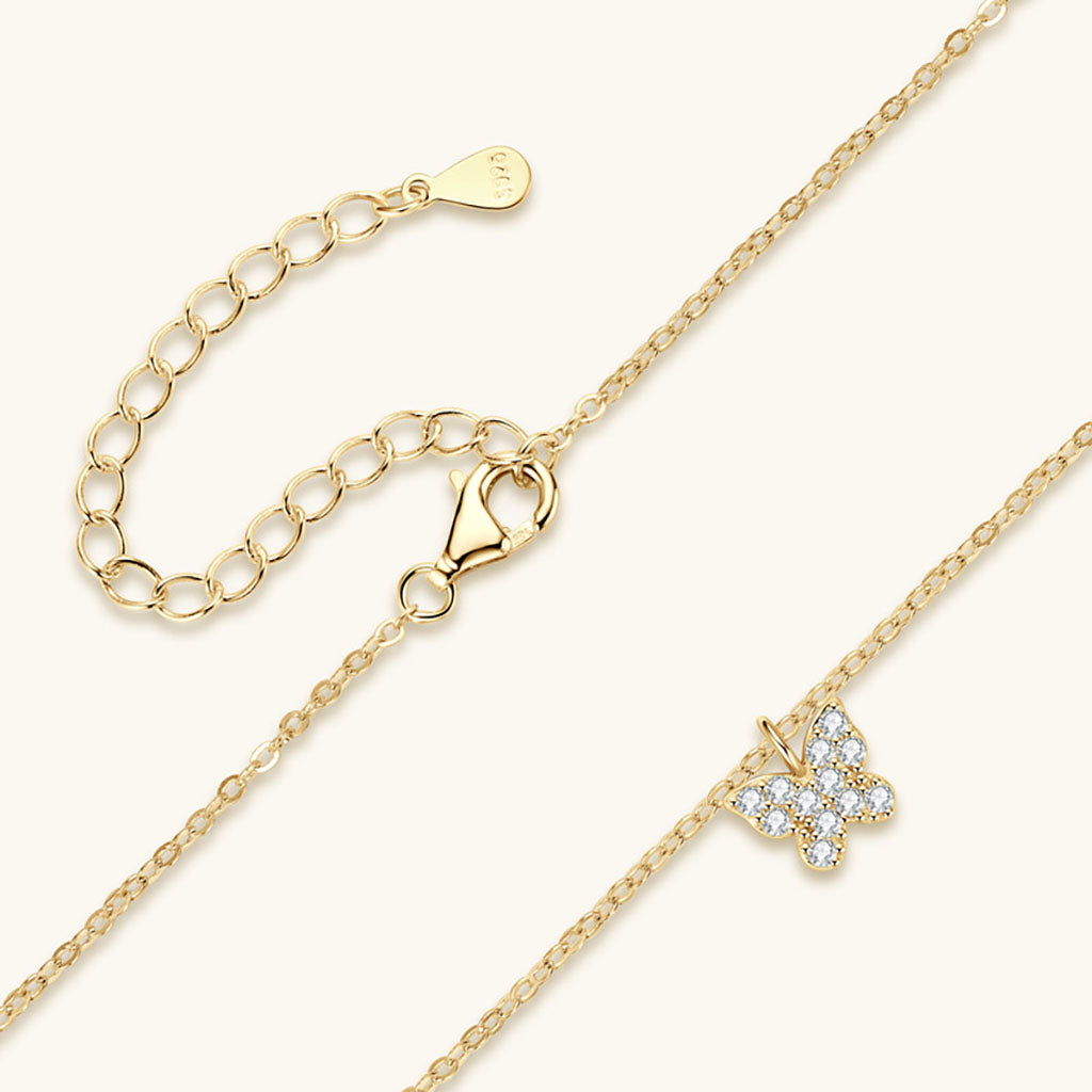 Sparkly Butterfly Moissanite Necklace - Gold