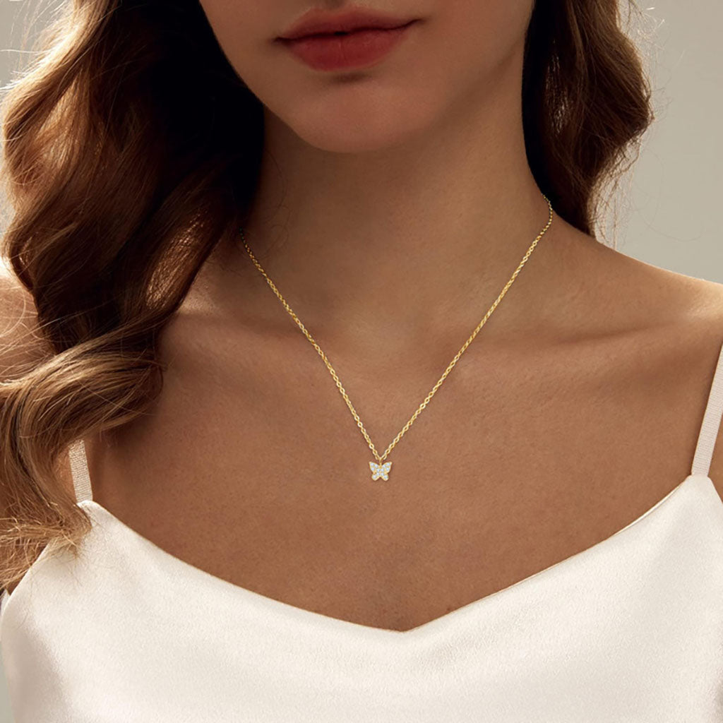 Sparkly Butterfly Moissanite Necklace - Gold