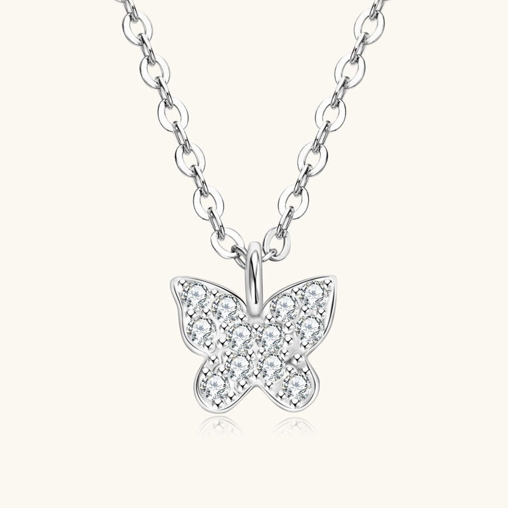 Sparkly Butterfly Moissanite Necklace - Silver