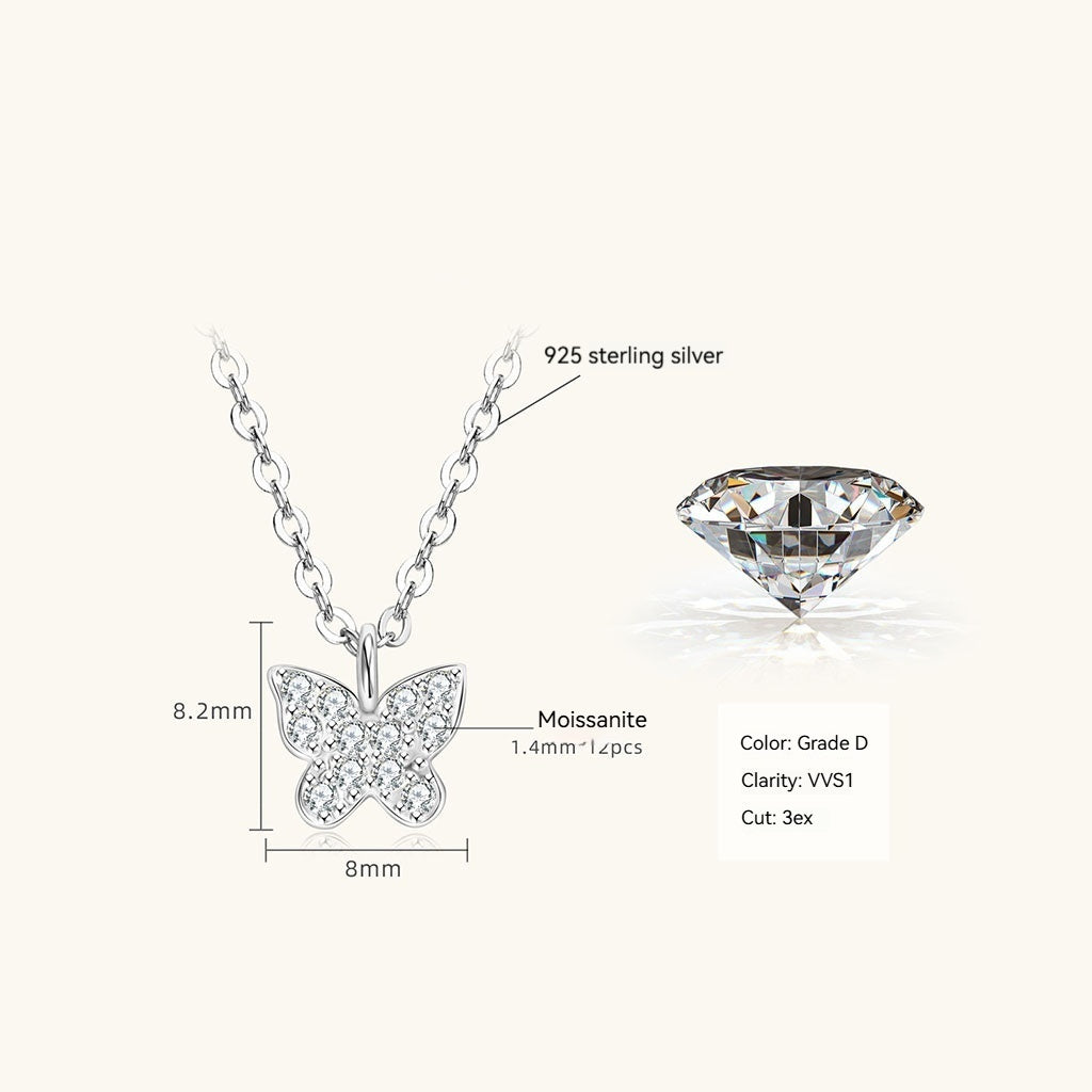 Sparkly Butterfly Moissanite Necklace - Silver