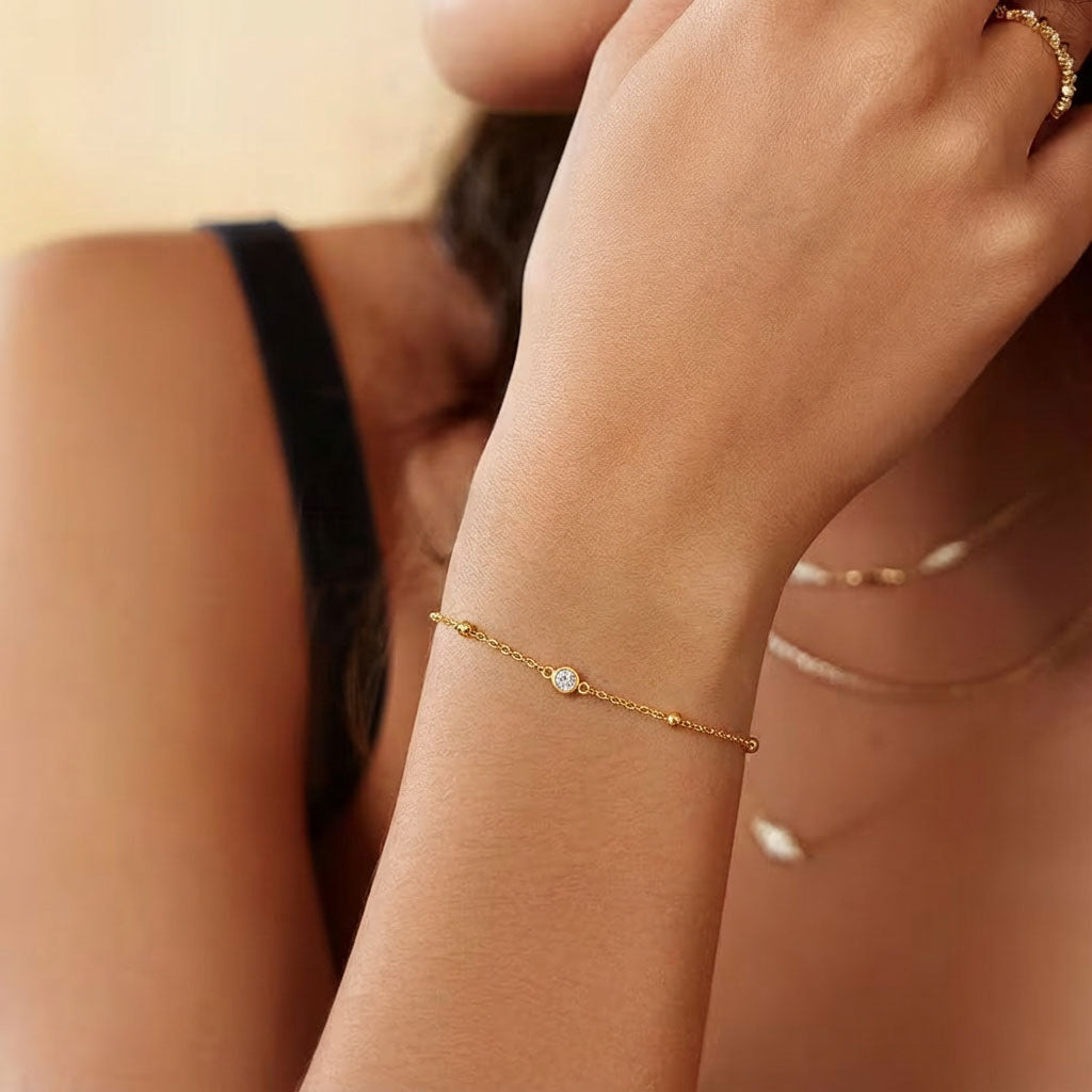 Sparkly Diamond Beaded Station Bracelet - Gold